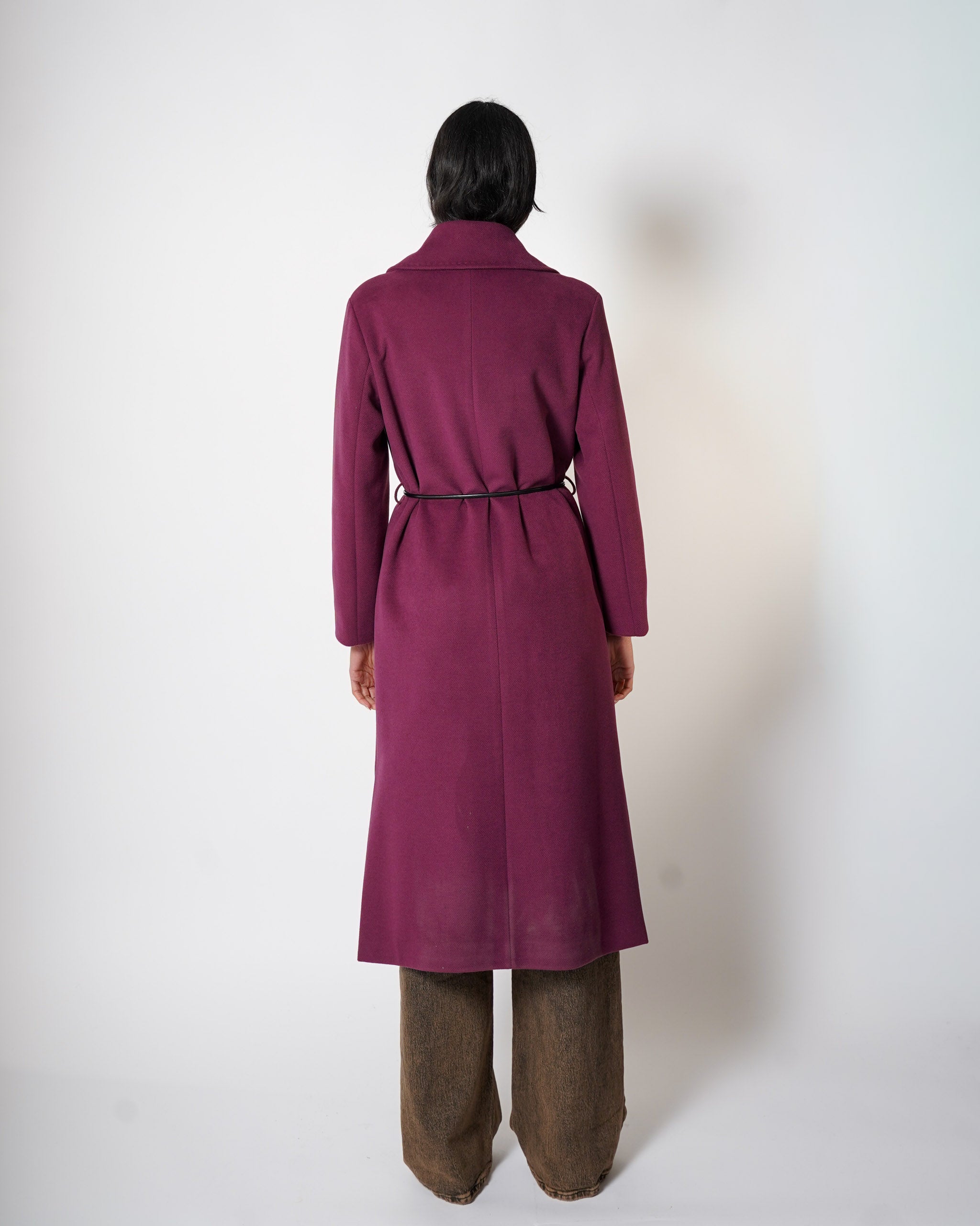 Cappotto lungo con cintura a filo in ecopelle e tasche davanti - Tricot