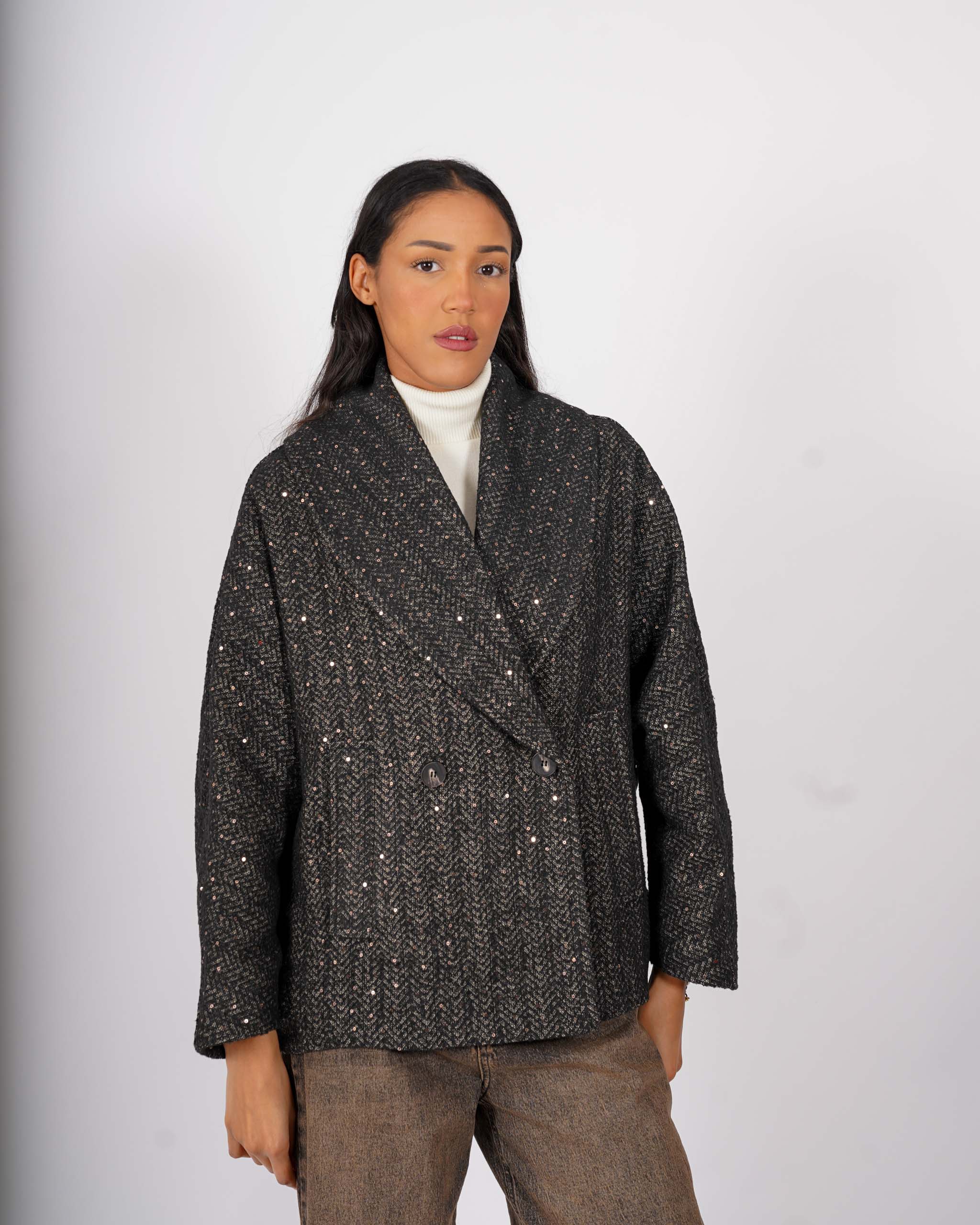 Caban doppio petto con collo sciallato e micropaillettes - Aquila