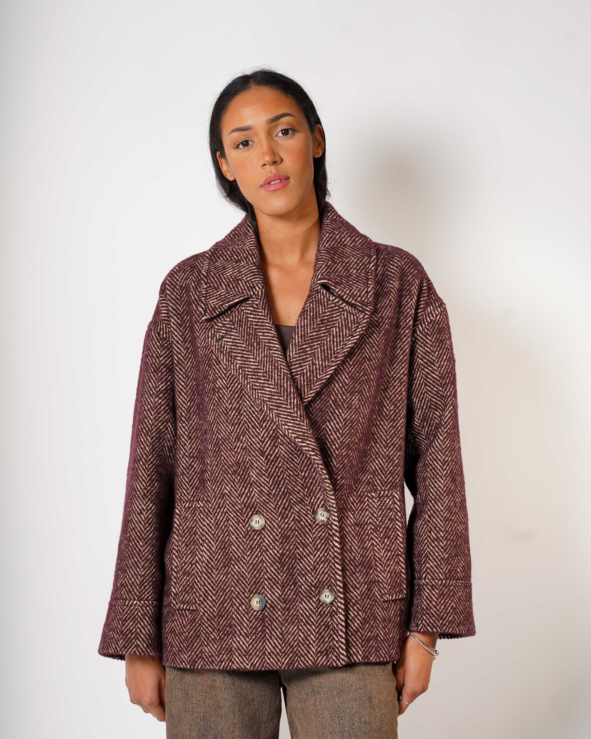 Caban doppio petto con tessuto spigato - Berta