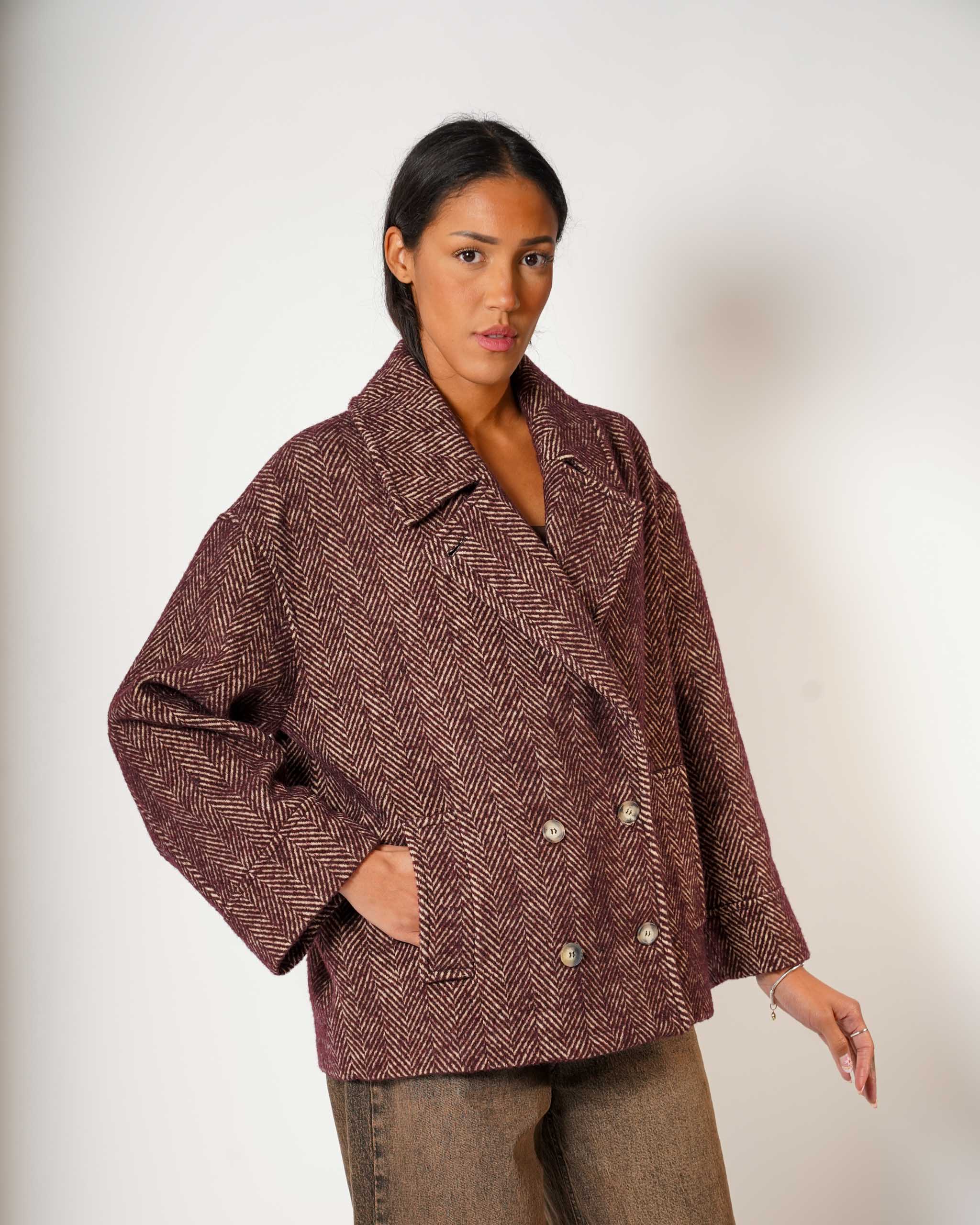 Caban doppio petto con tessuto spigato - Berta