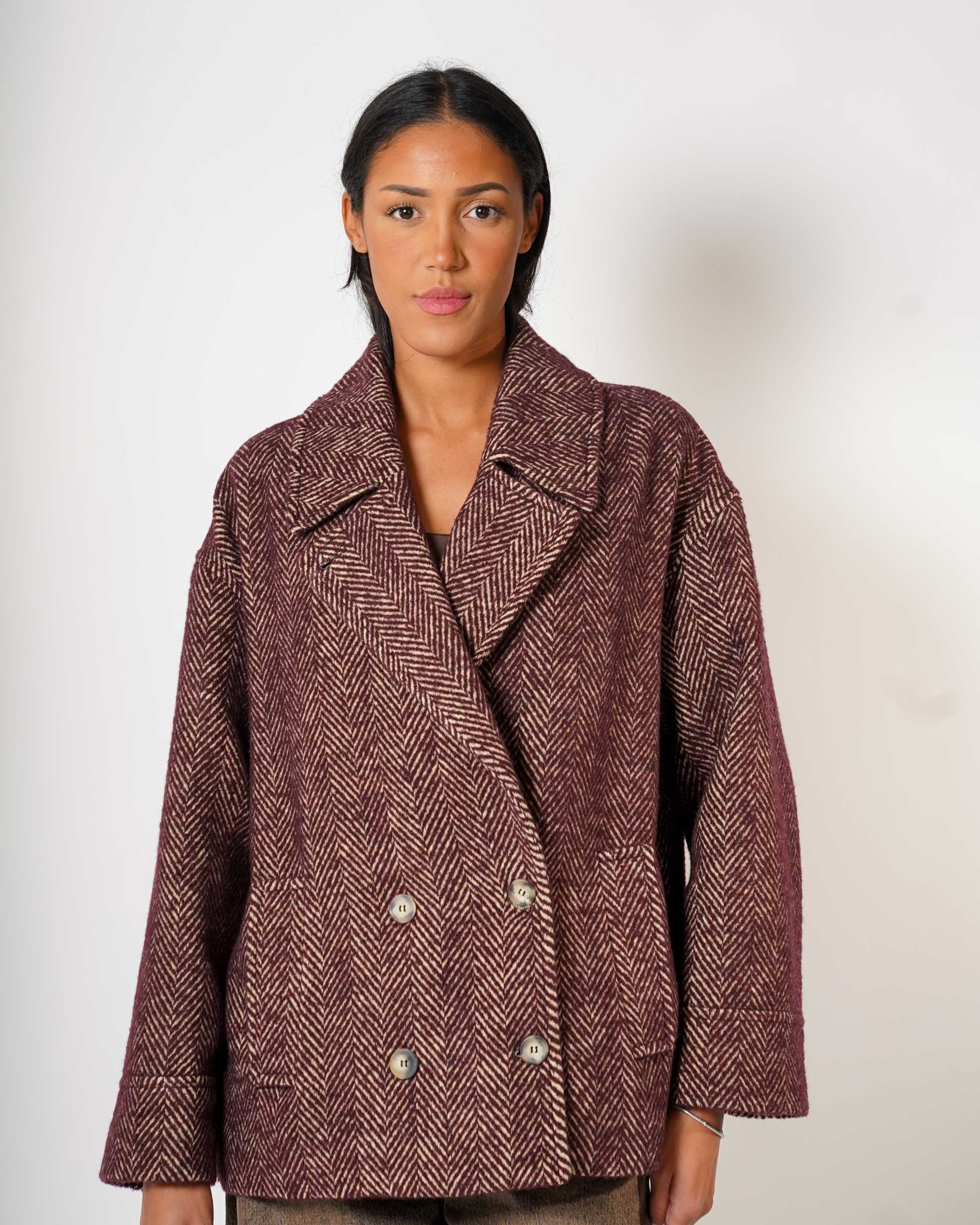 Caban doppio petto con tessuto spigato - Berta