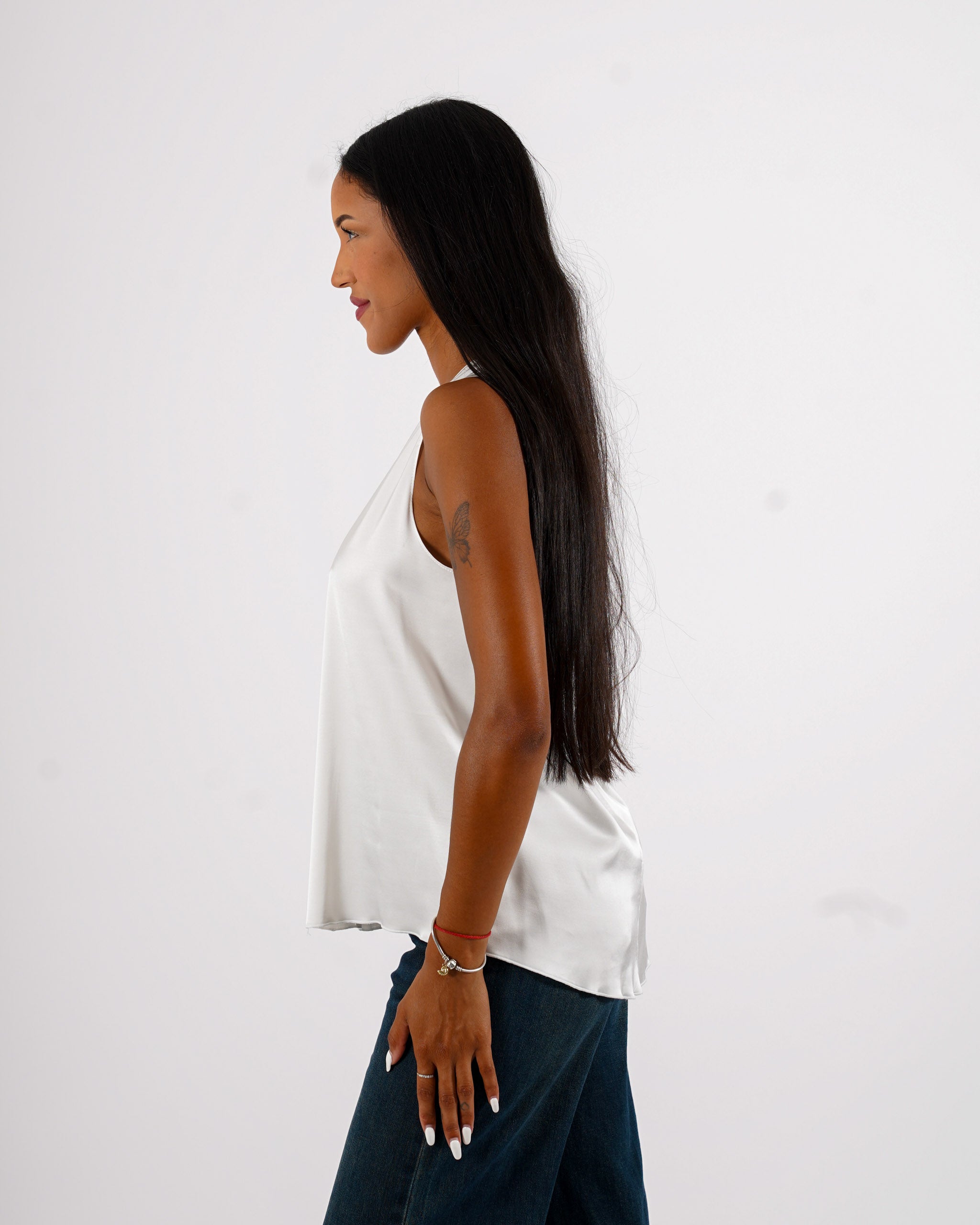 Blusa smanicata scollo a v in raso - Pausini