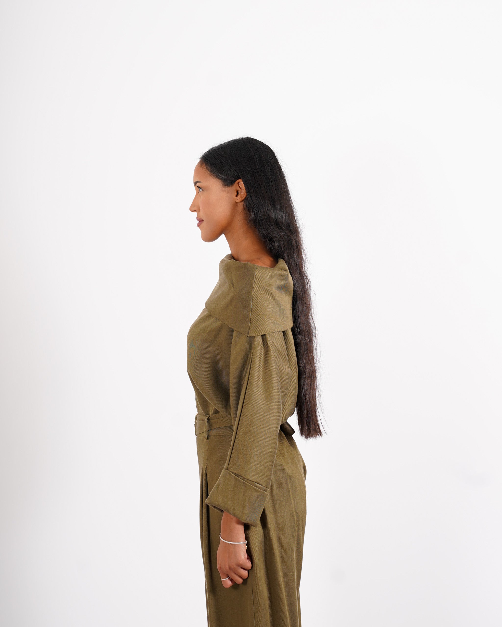 Blusa collo ampio in tessuto diagonale -  Vanitosa