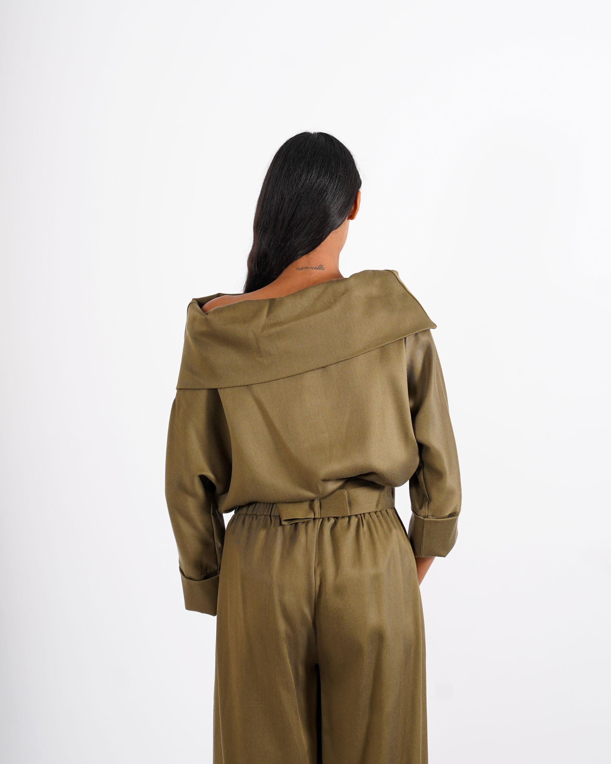 Blusa collo ampio in tessuto diagonale -  Vanitosa