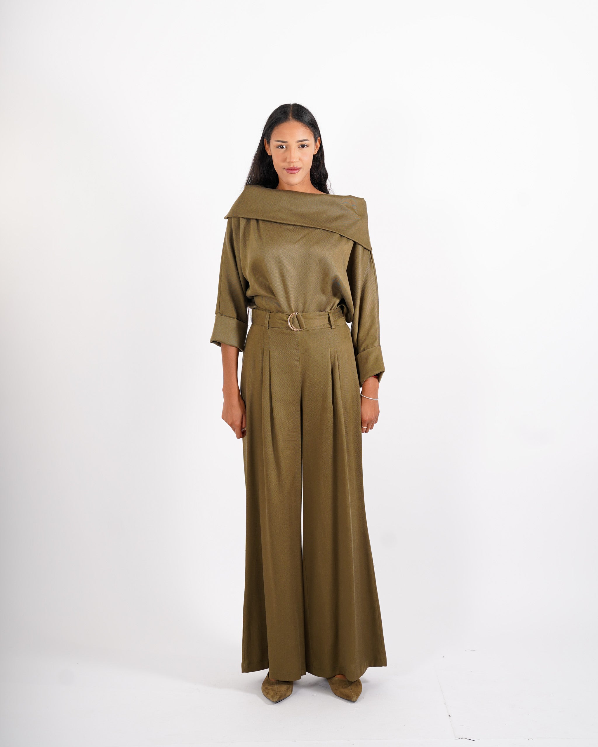 Blusa collo ampio in tessuto diagonale -  Vanitosa