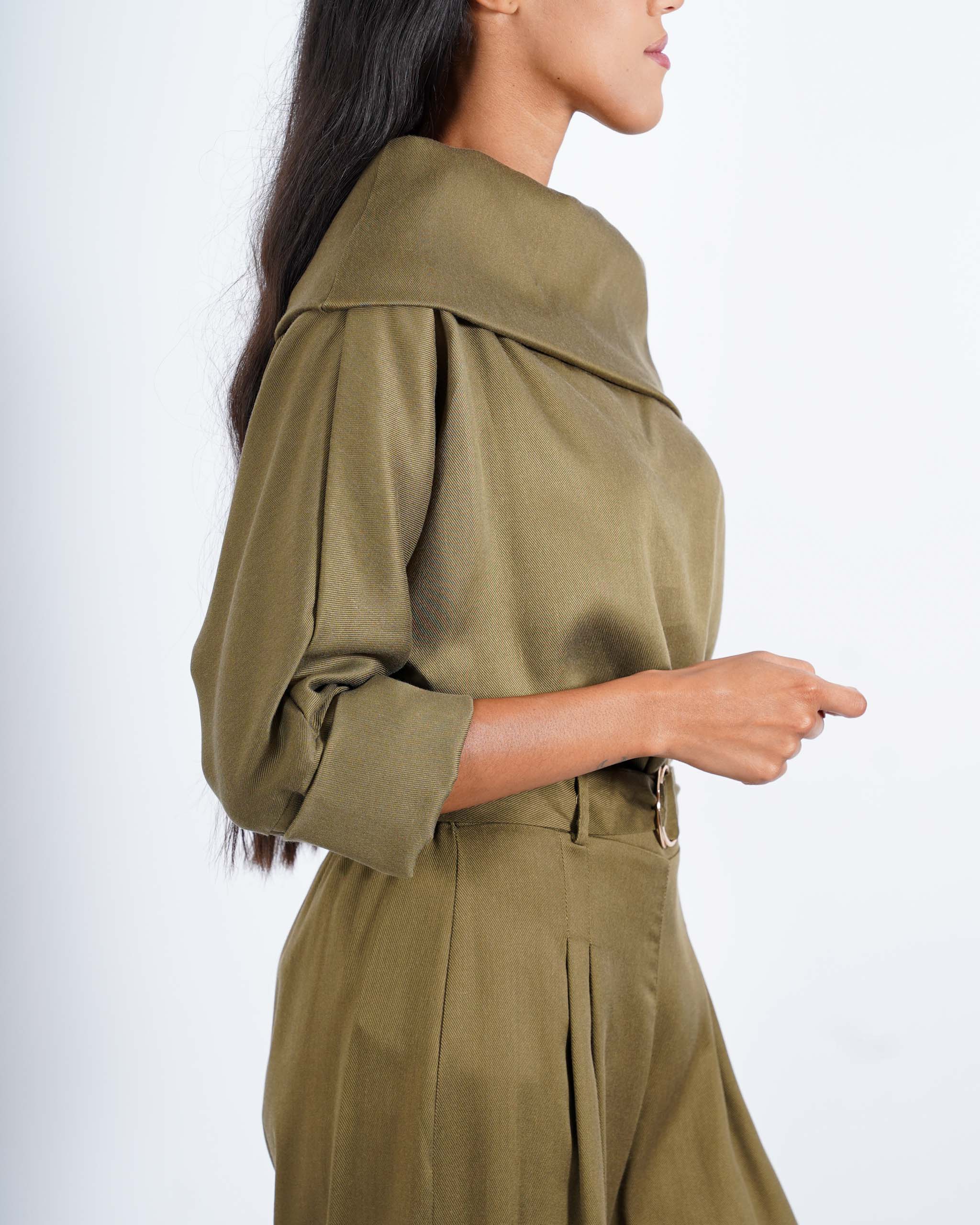 Blusa collo ampio in tessuto diagonale -  Vanitosa