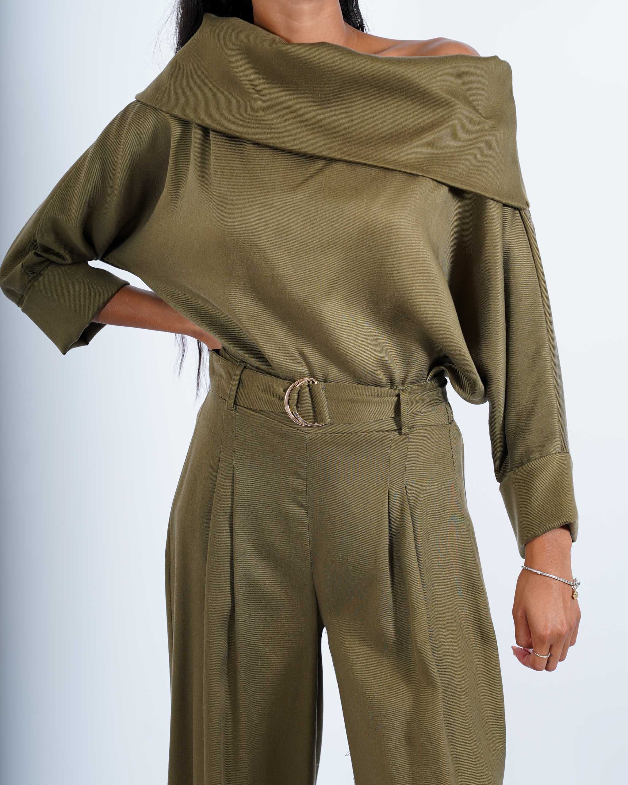 Blusa collo ampio in tessuto diagonale -  Vanitosa
