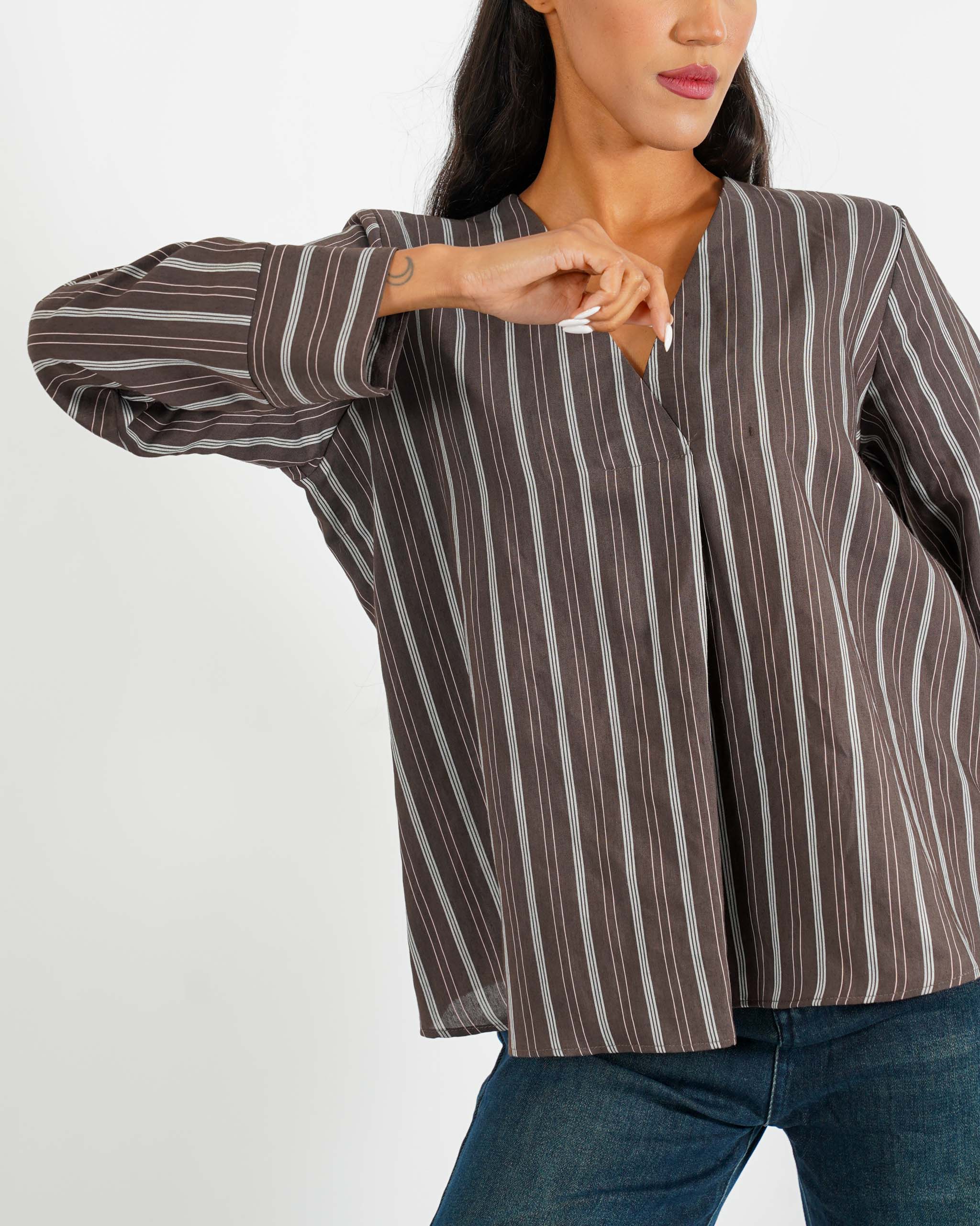 Blusa scollo a v rigata - Banale - Hope Fashion