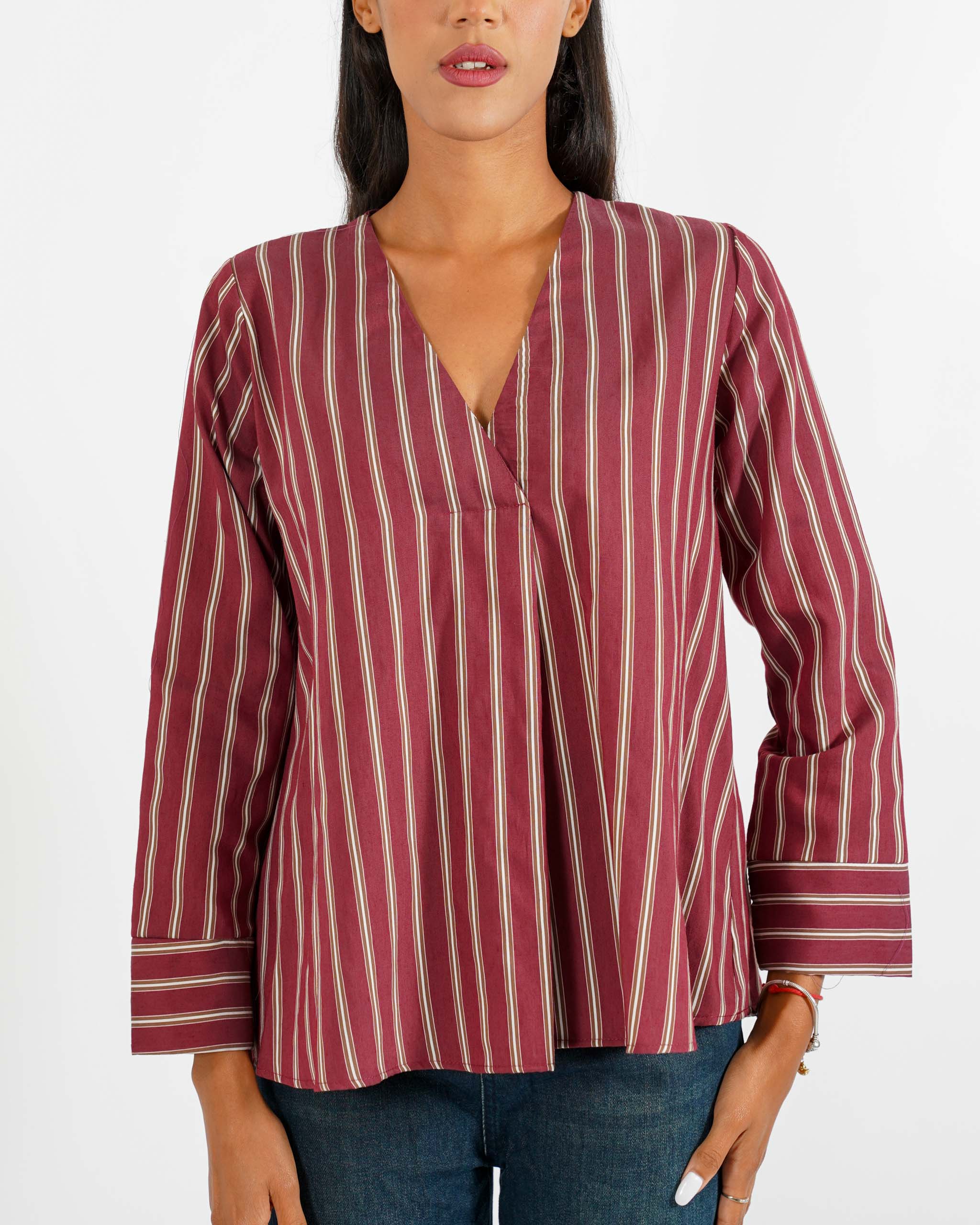 Blusa scollo a v rigata - Banale - Hope Fashion