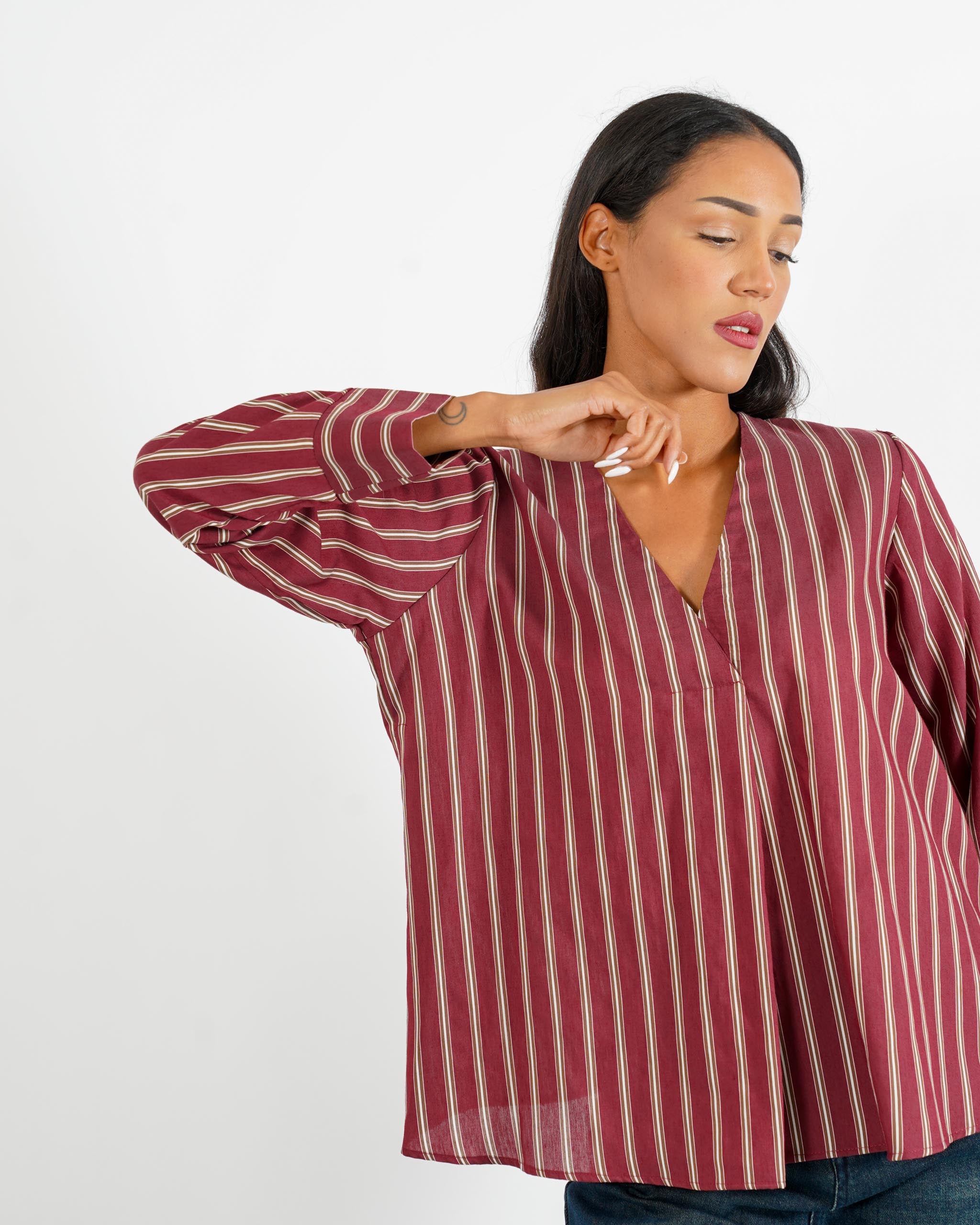 Blusa scollo a v rigata - Banale - Hope Fashion