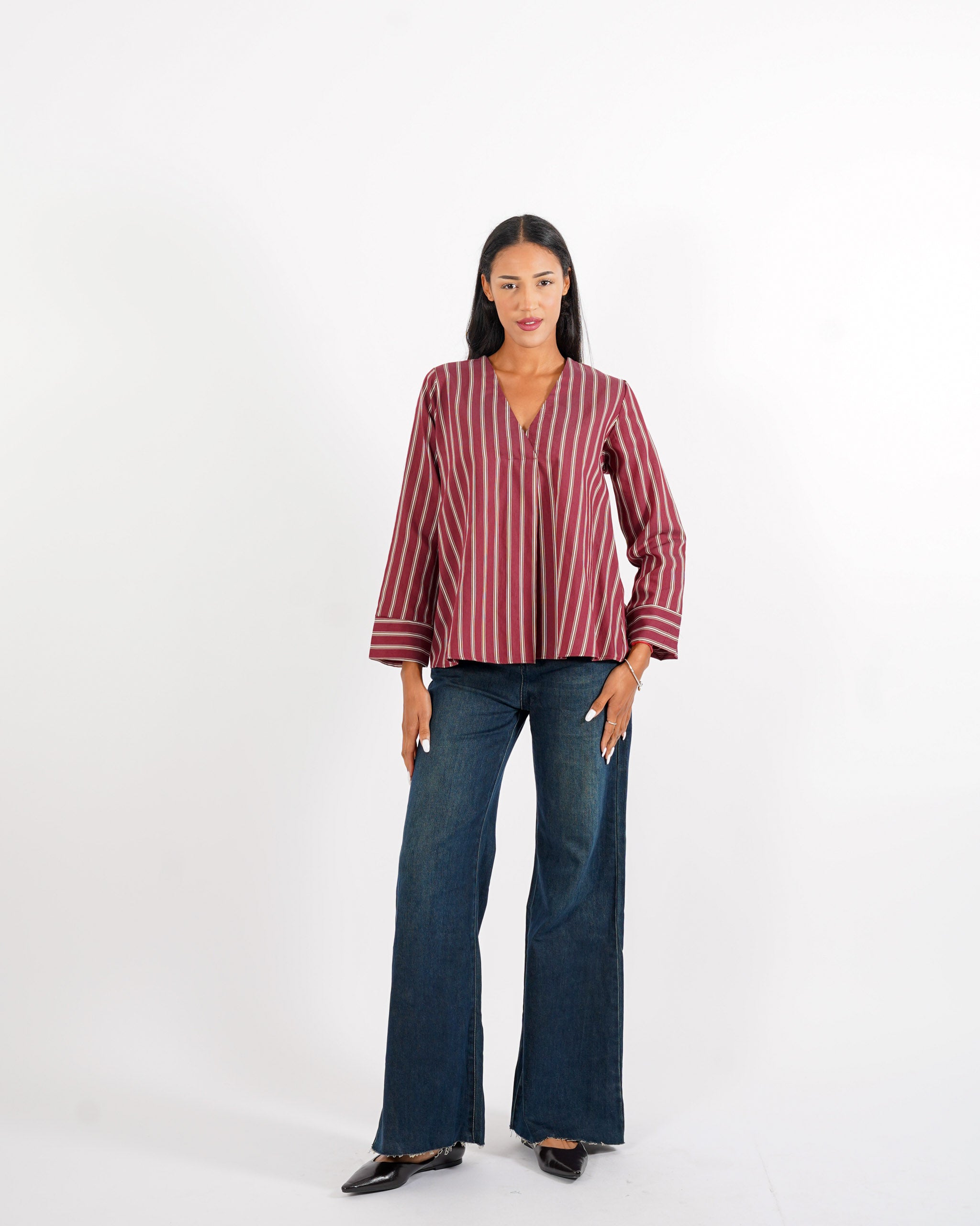 Blusa scollo a v rigata - Banale - Hope Fashion