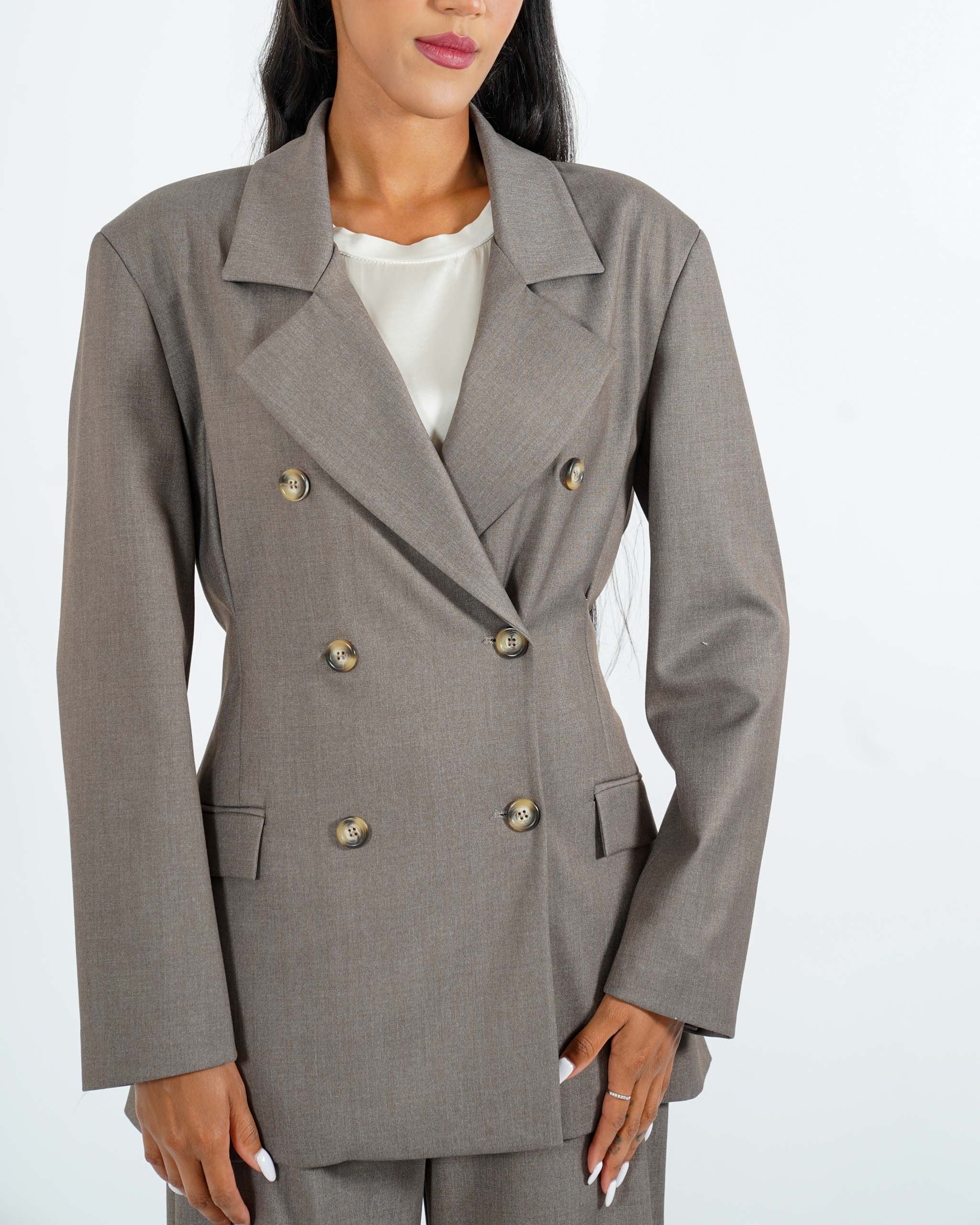 Giacca doppio petto con dettaglio sul retro in fresco lana - Girasole - Hope Fashion