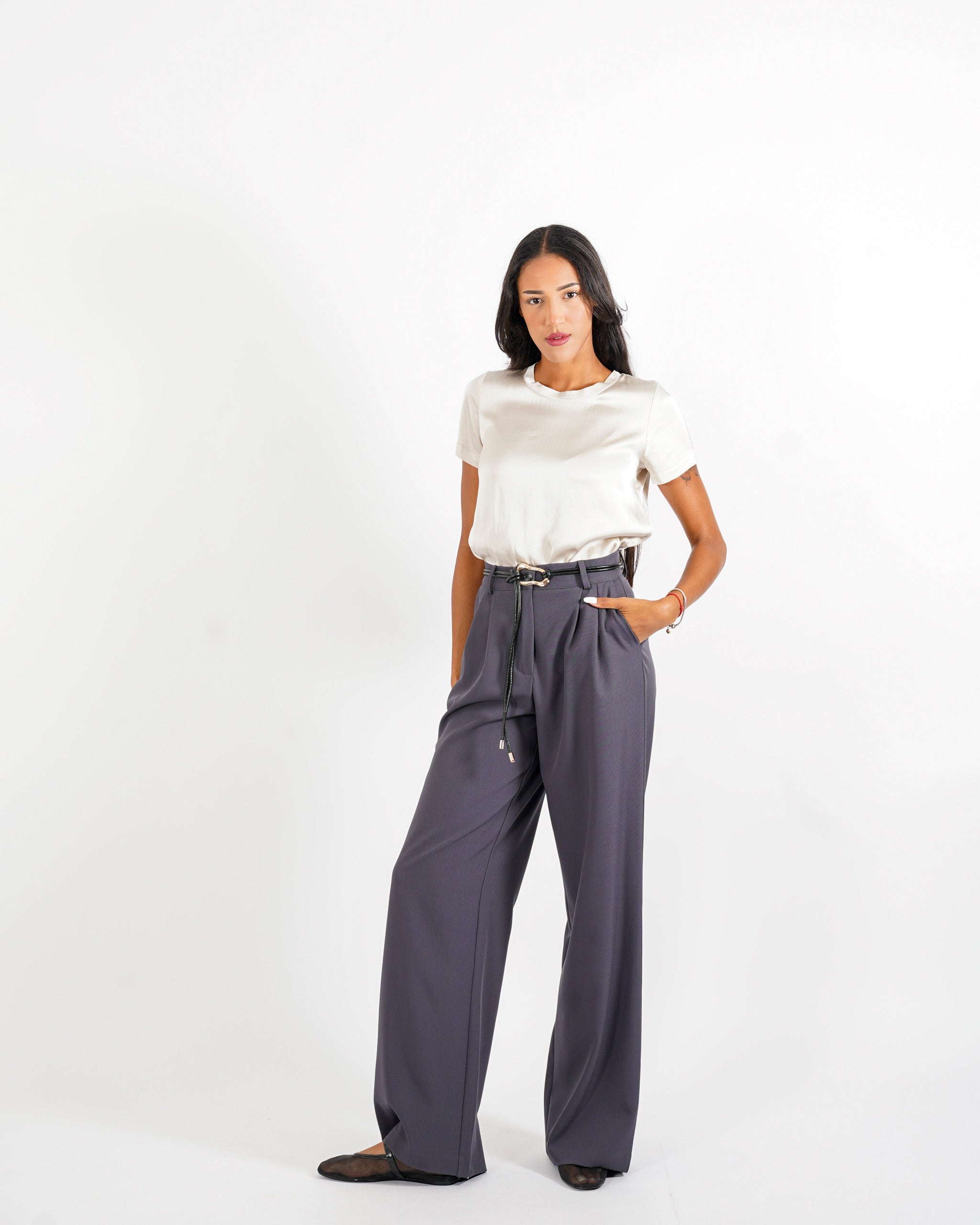 Pantaloni gamba larga con cintura - Stellare - Hope Fashion
