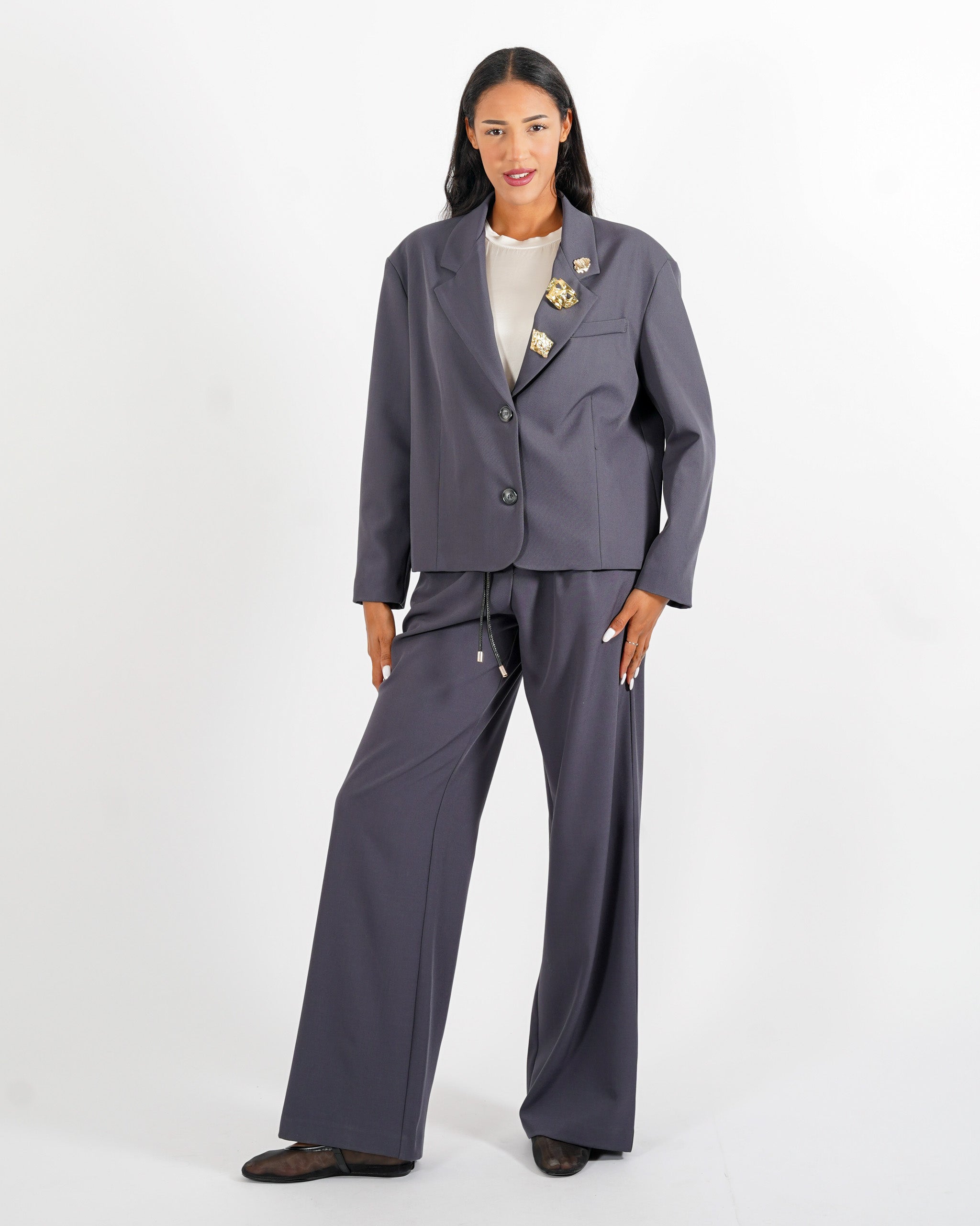 Giacca over monopetto con spille sul revere - Martina - Hope Fashion