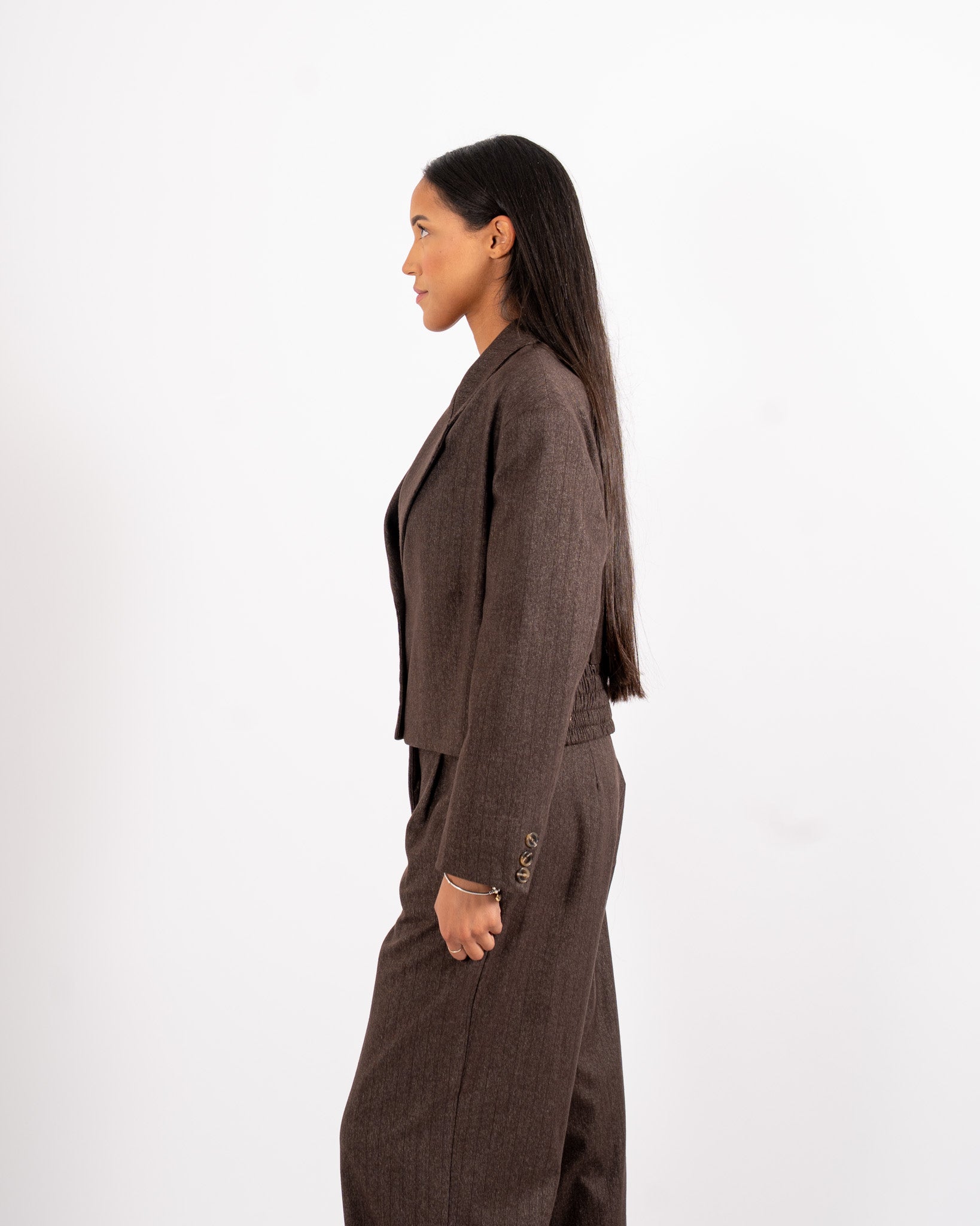 Giacca cropped gessata in flanella - Sistina