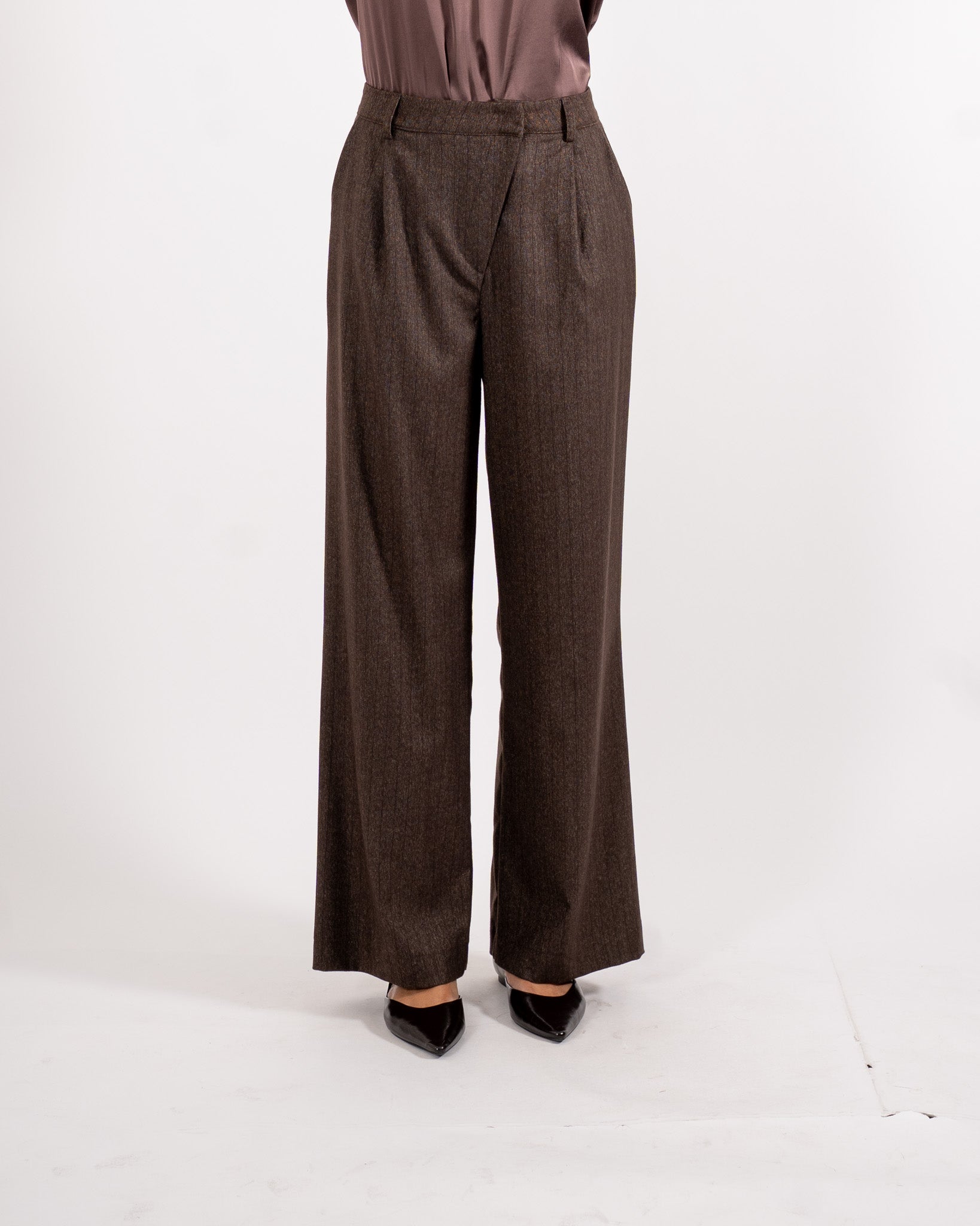 Pantaloni gessati con pence in mano flanella - Viky