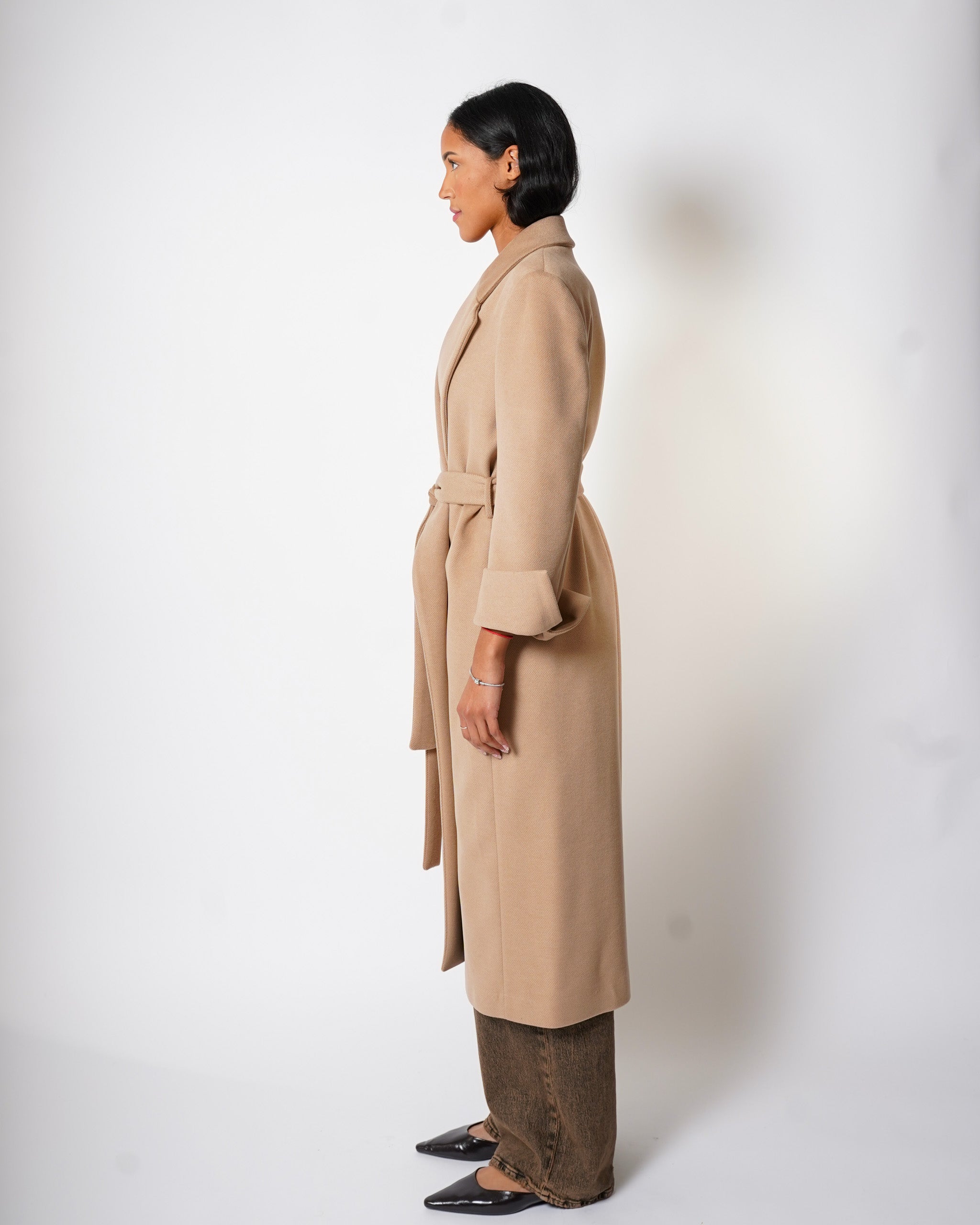 Cappotto lungo con cintura rimovibile con spacco sui polsi- Miranda