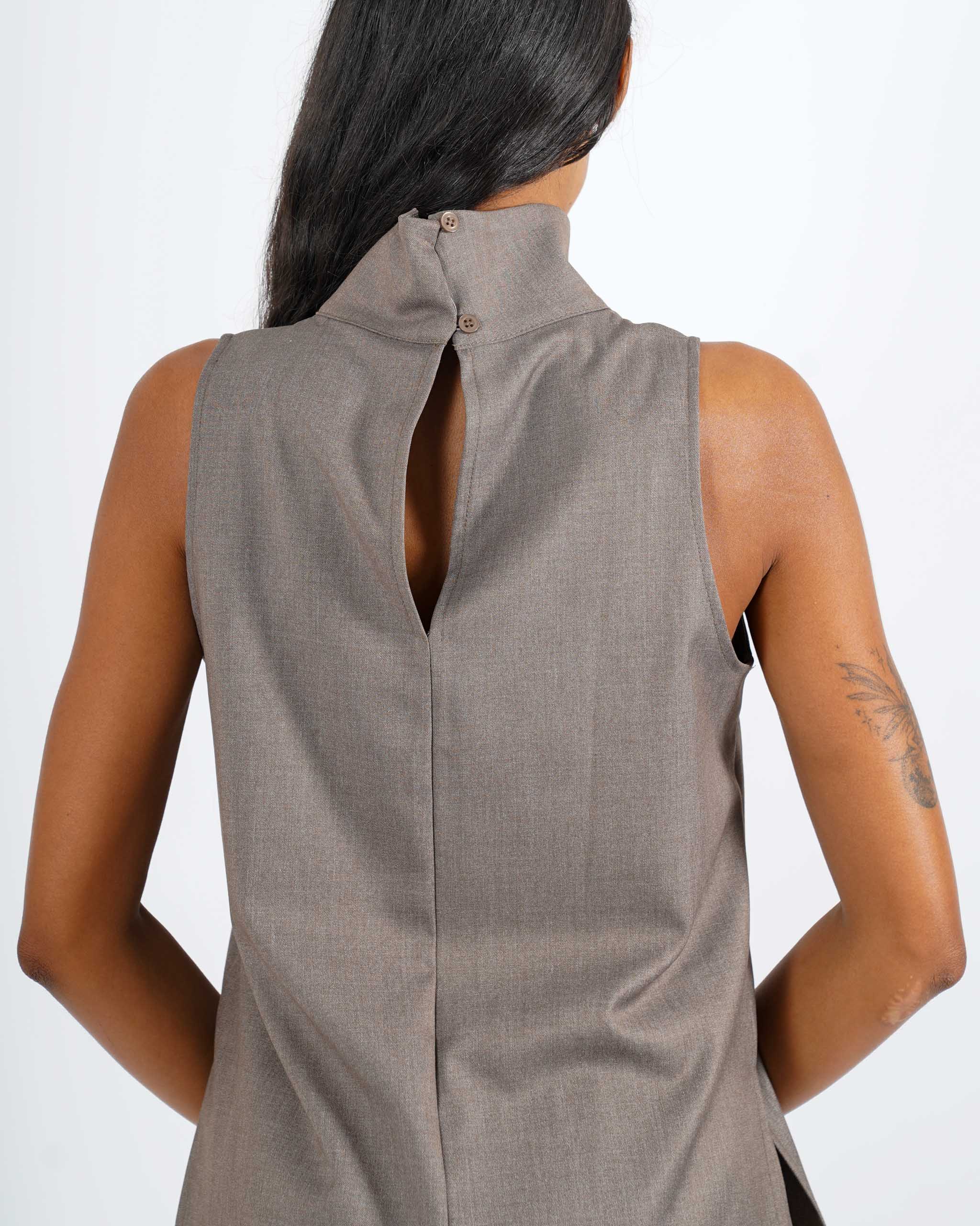 Blusa smanicata in tessuto fresco lana - Magnolia