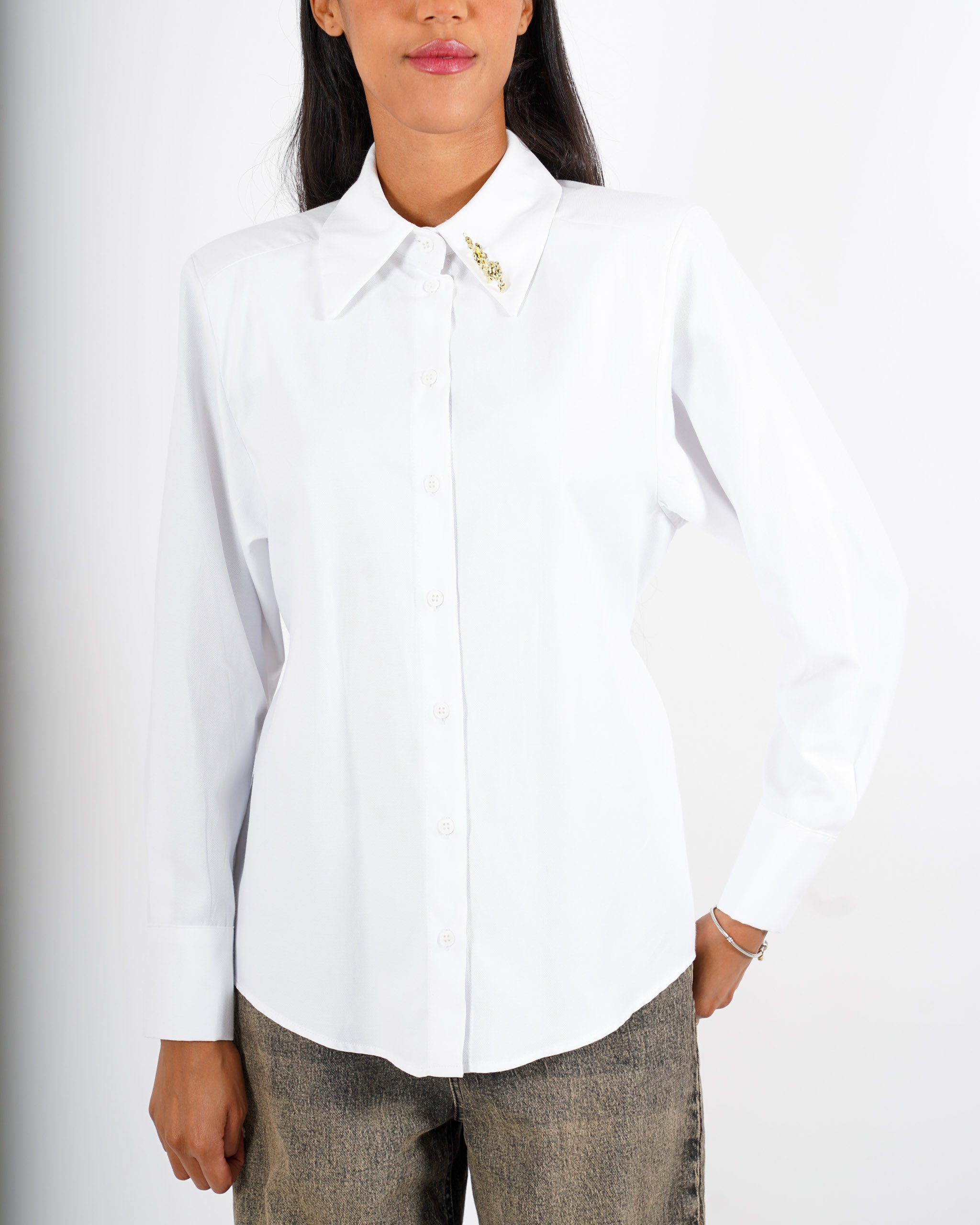 Camicia regular fit con spilla sul collo e coulisse - Tanisha