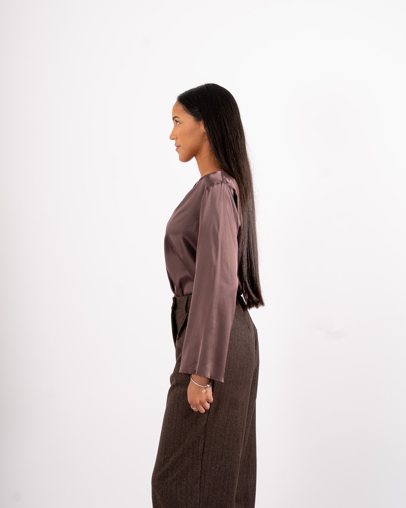 Blusa scollo a v manica lunga in raso - Carrà