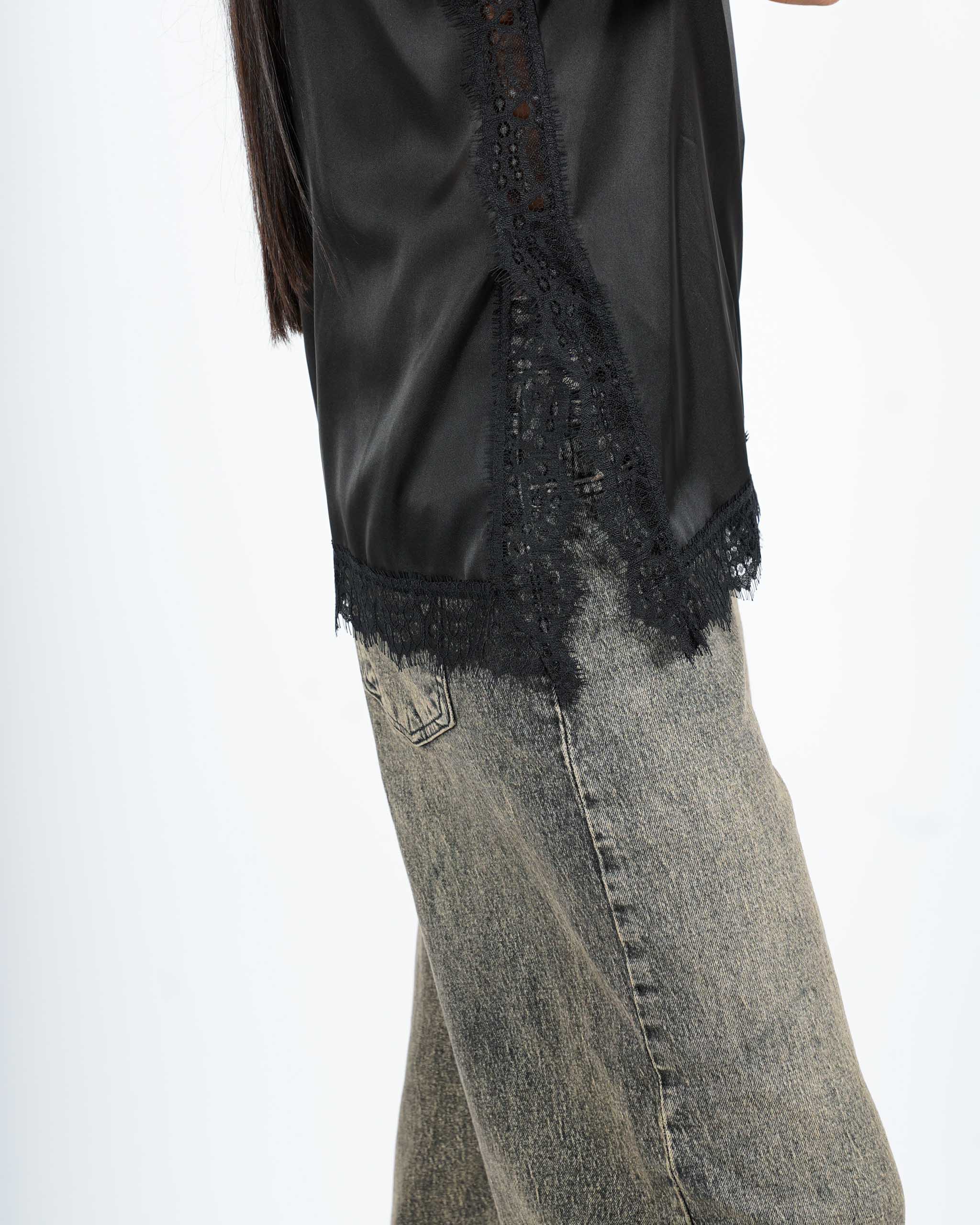 Top lungo con pizzo macramè in mano raso - Kolapa