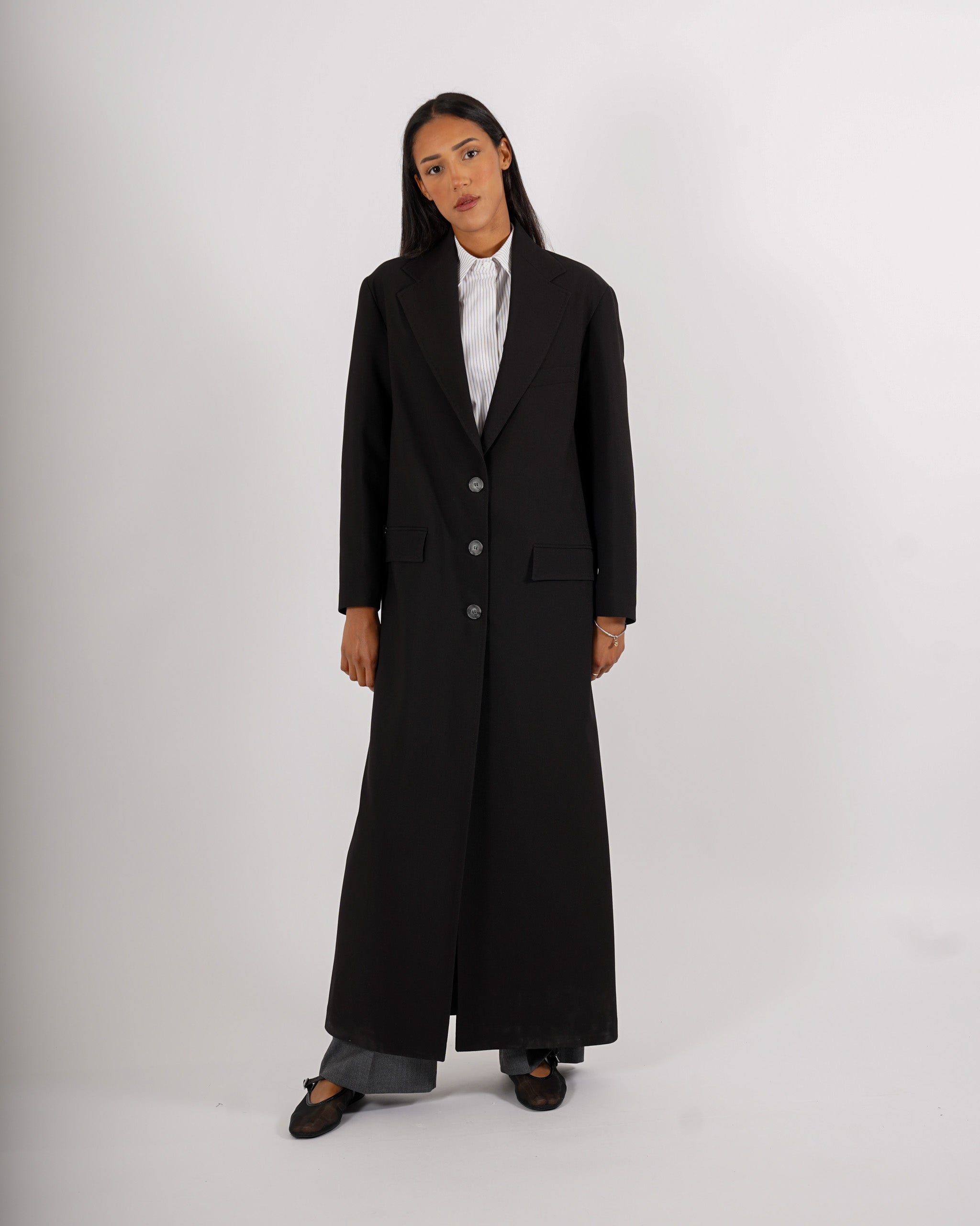 Cappotto lungo monopetto in frescolana - Plinia