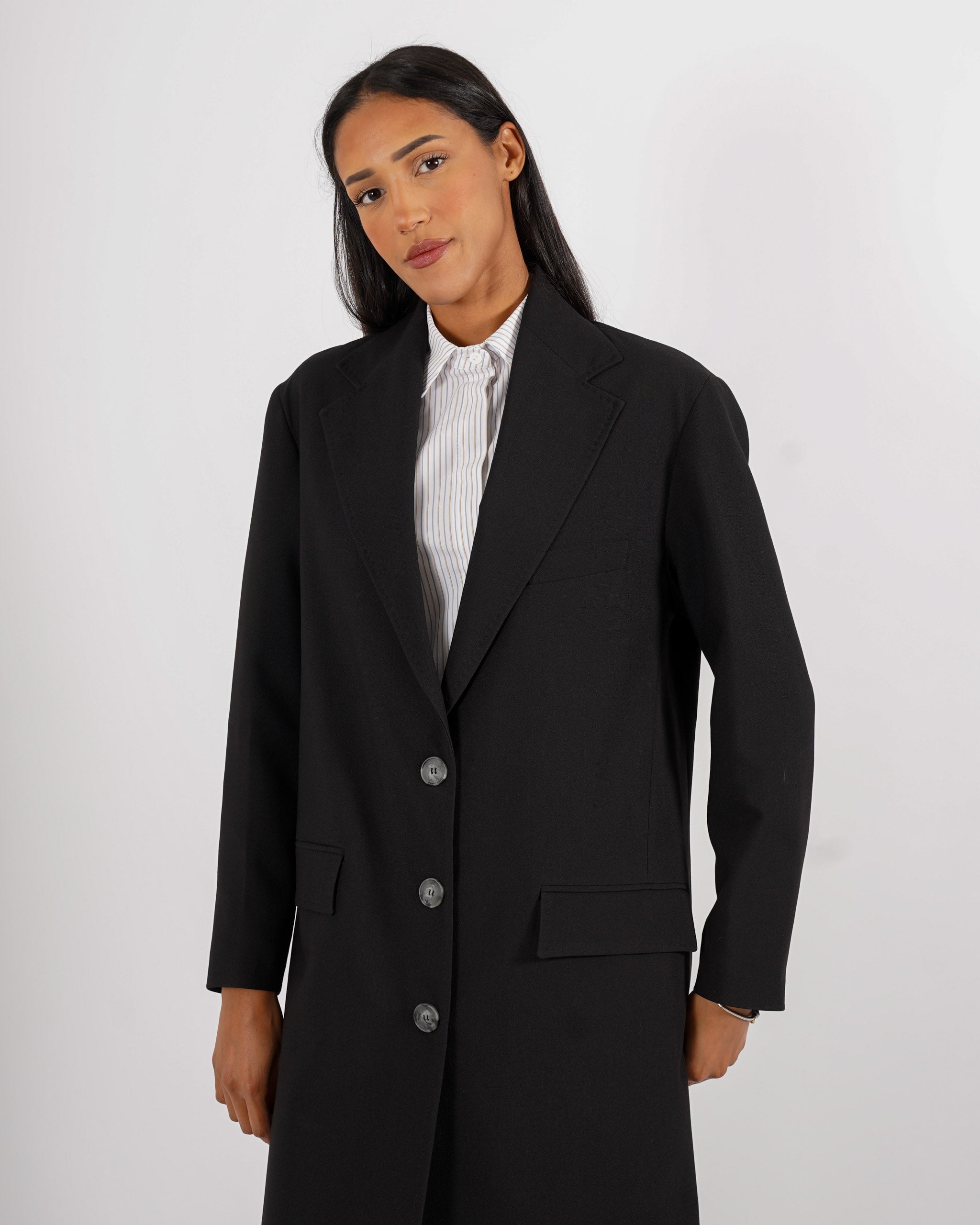 Cappotto lungo monopetto in frescolana - Plinia