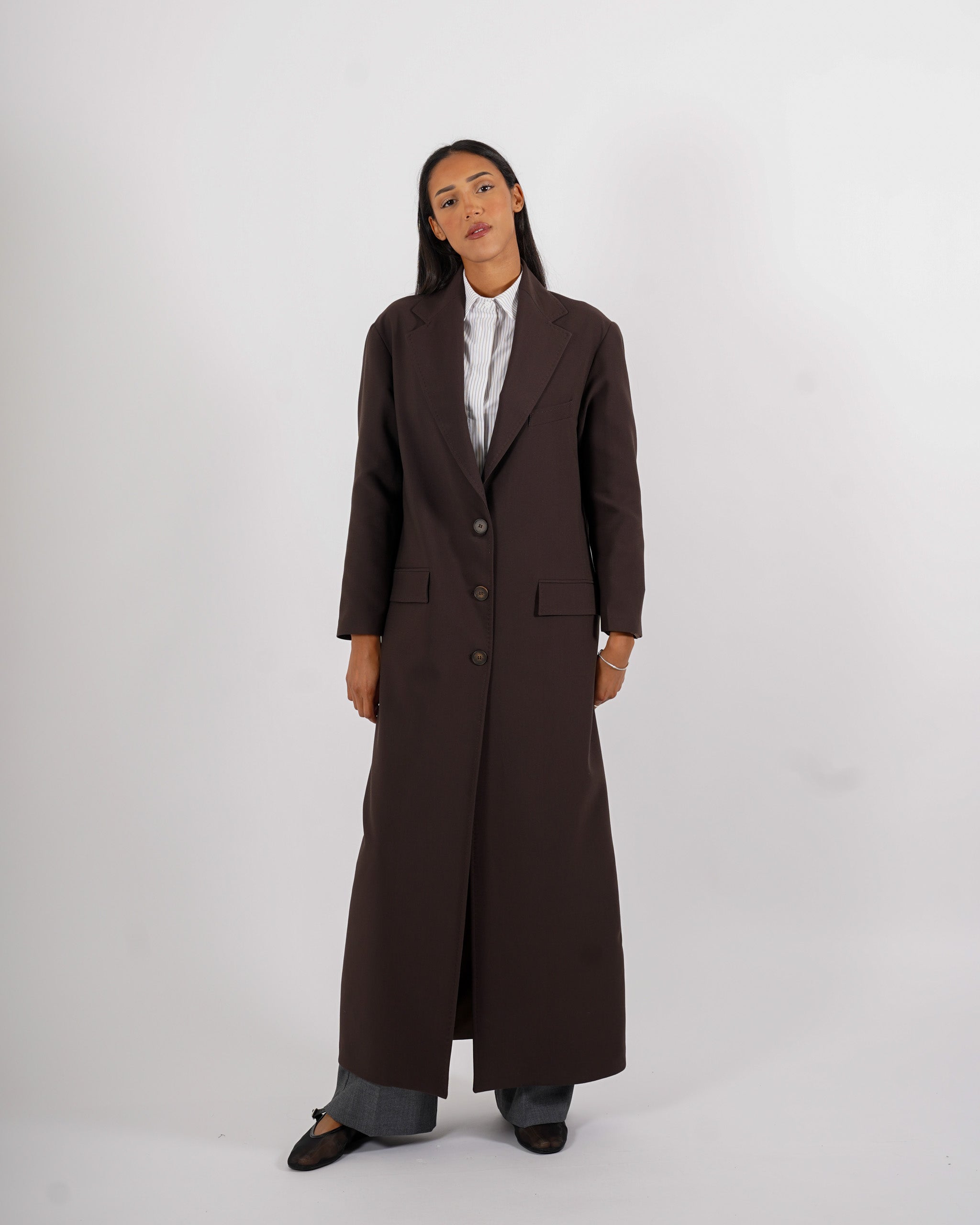 Cappotto lungo monopetto in frescolana - Plinia