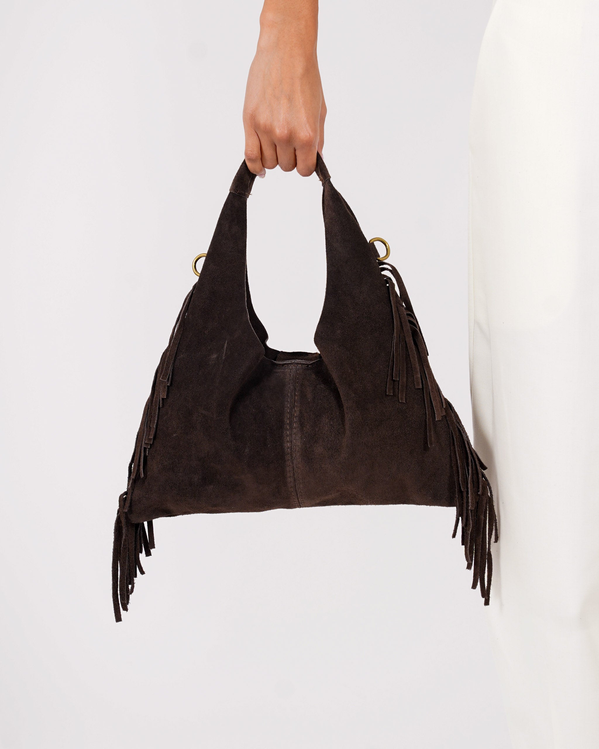 Borsa con tracolla e frange in camoscio - Karby