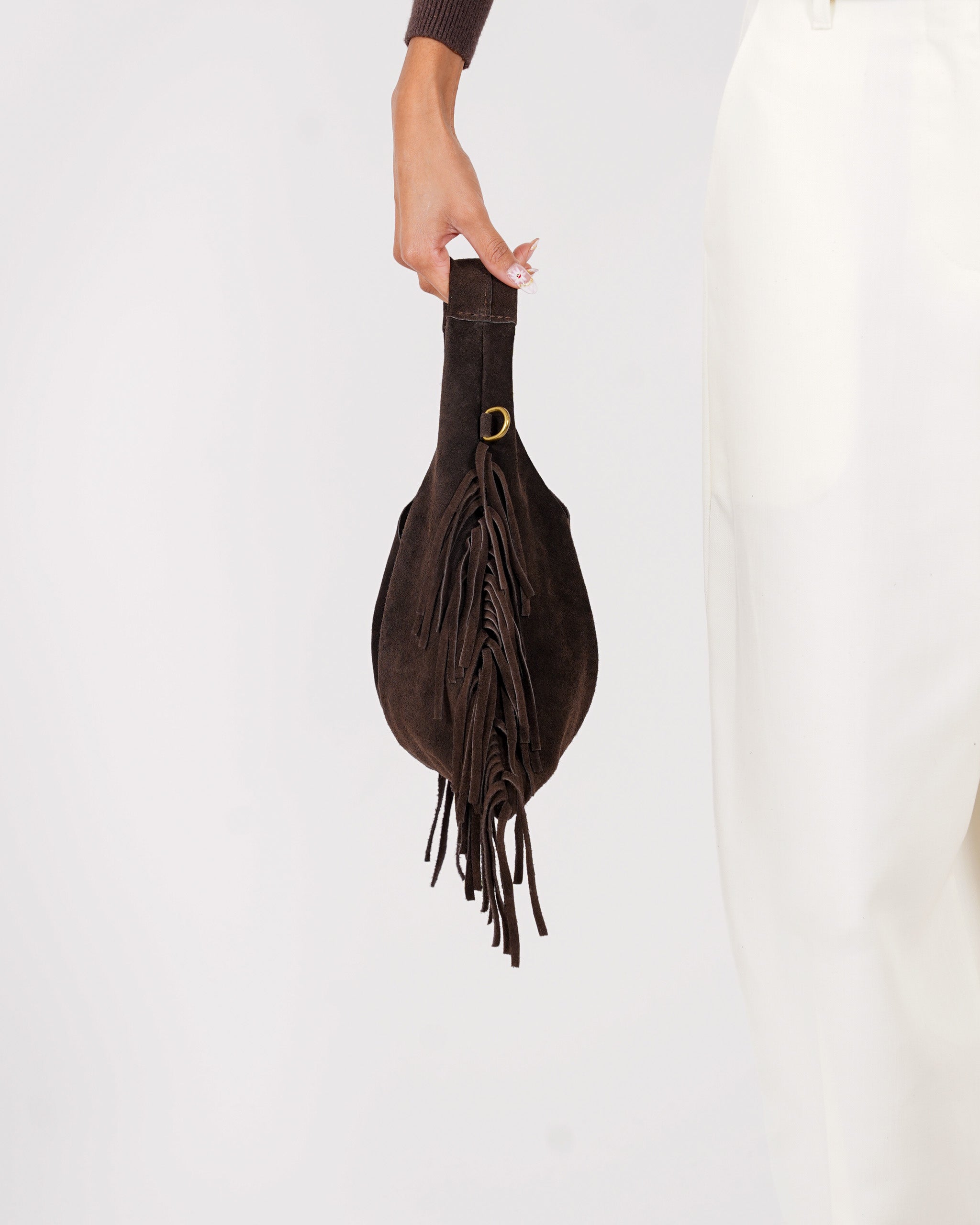 Borsa con tracolla e frange in camoscio - Karby