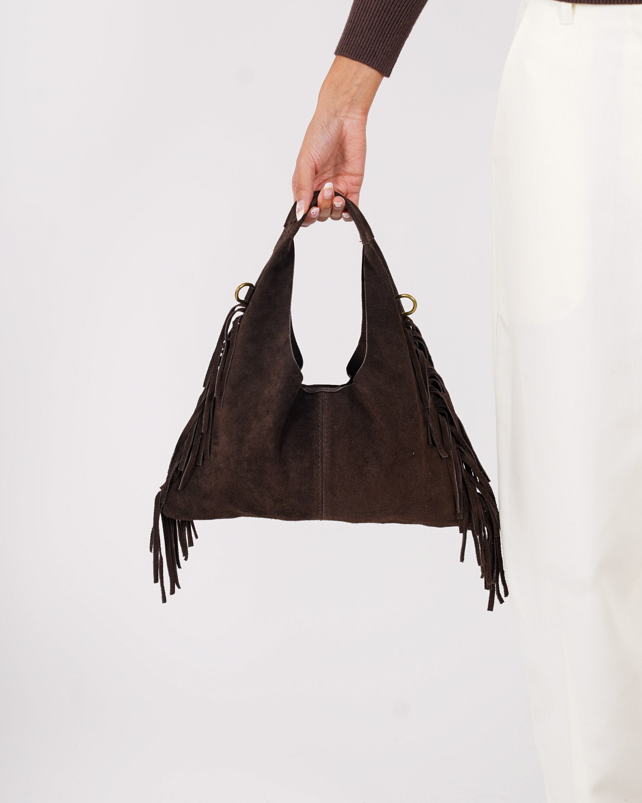 Borsa con tracolla e frange in camoscio - Karby
