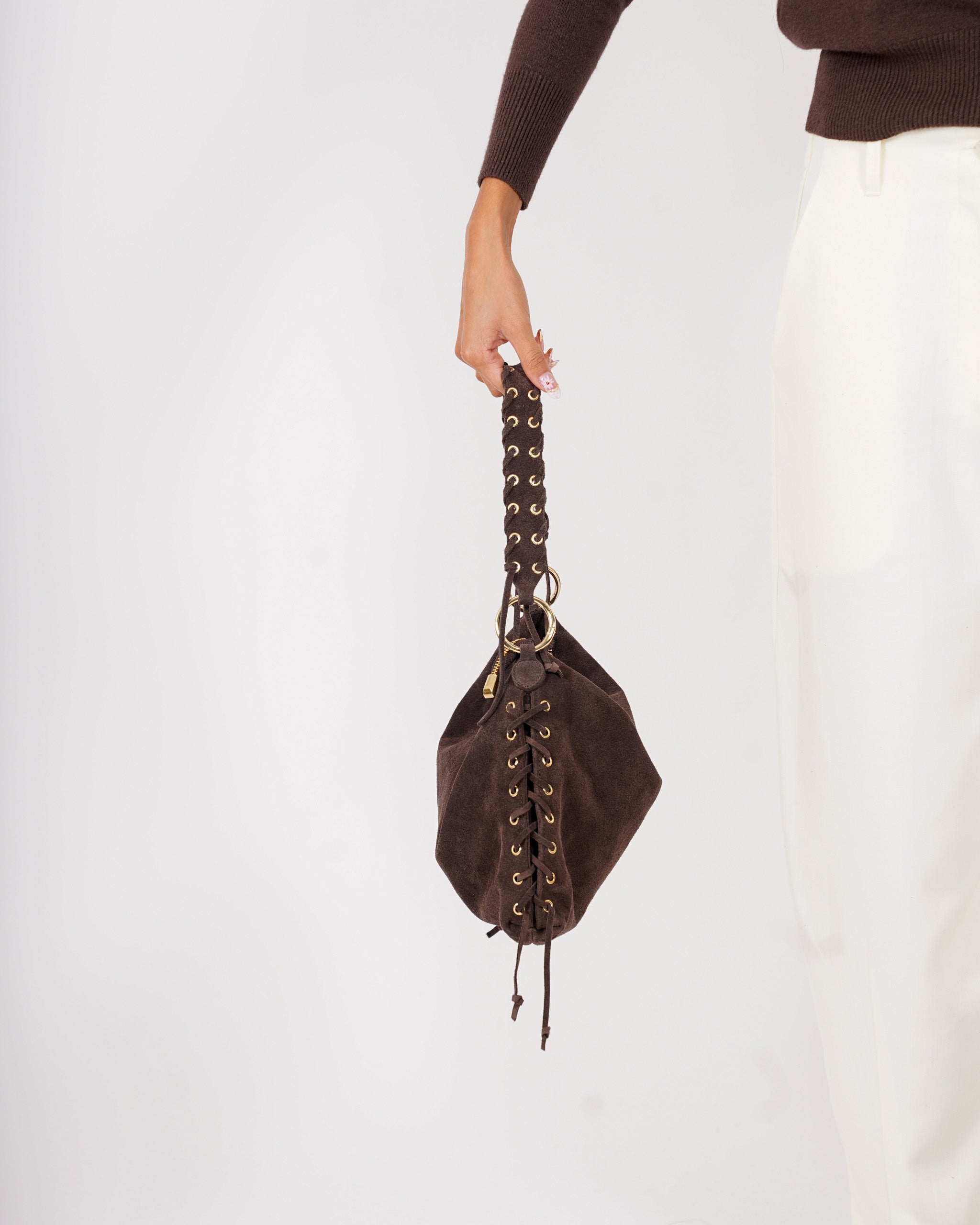 Borsa nodo con tracolla in camoscio - Metrik