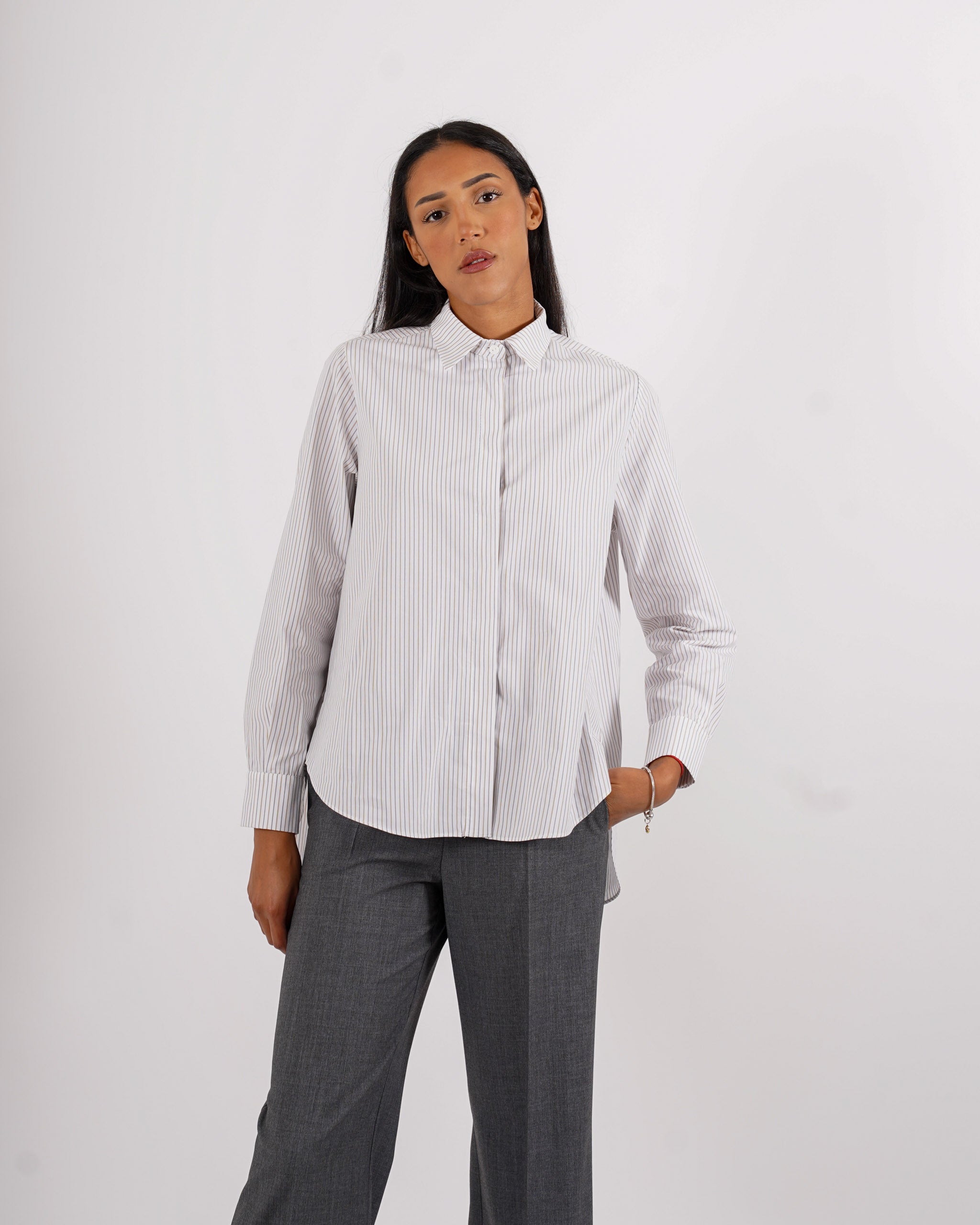 Camicia rigata manica lunga in cotone - Agadir