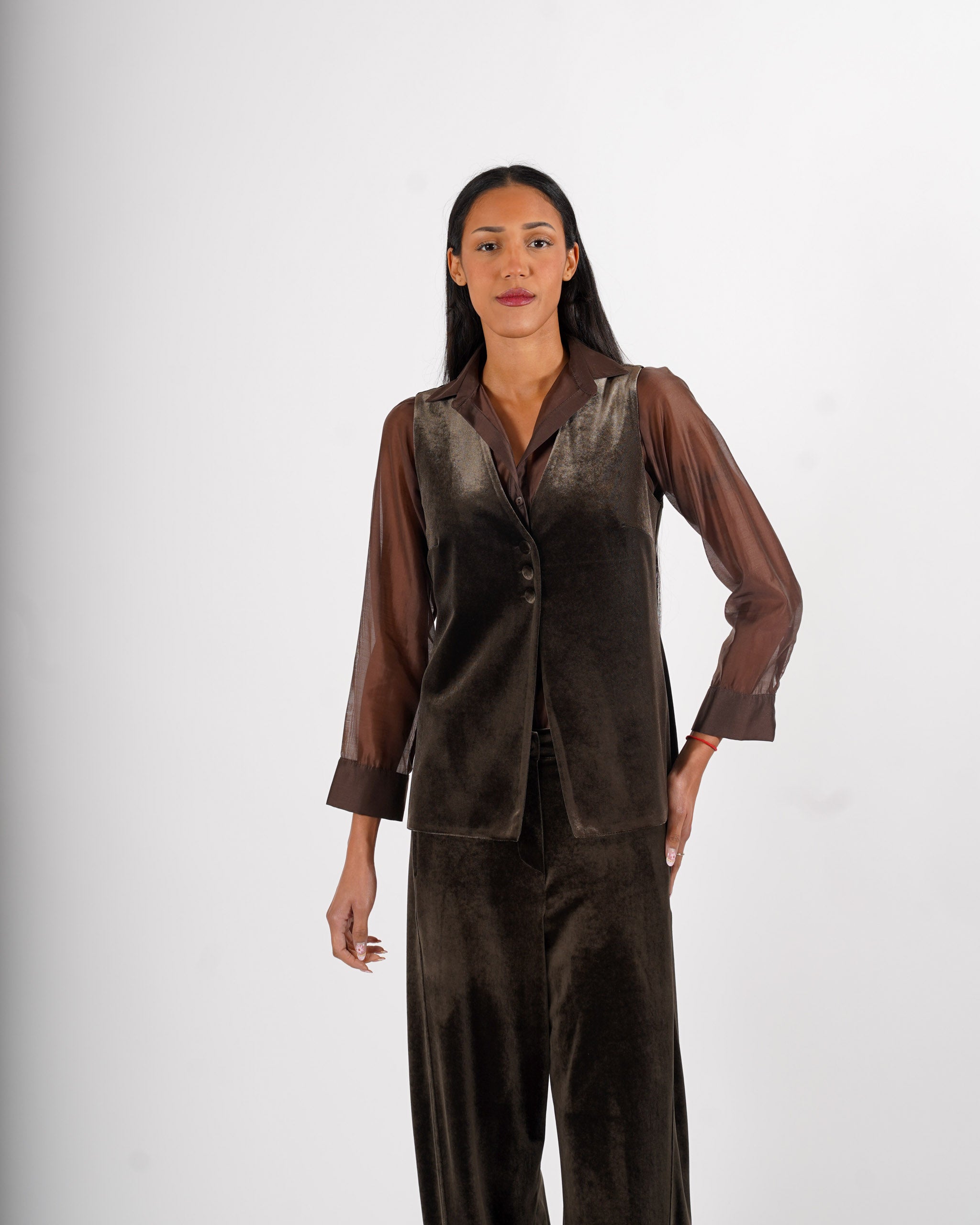 Gilet monopetto in velluto liscio - Tiranna