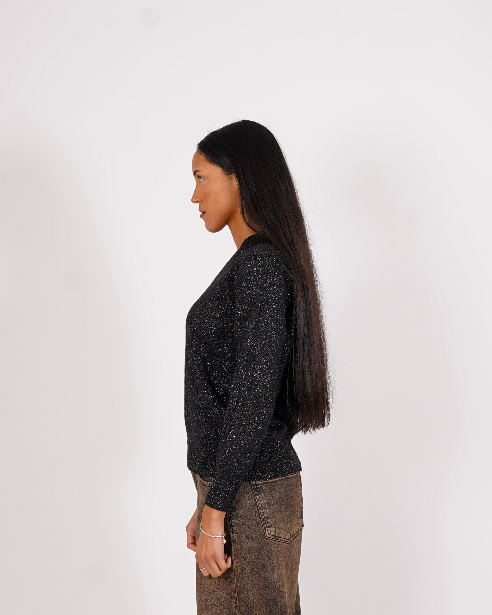 Maglia scollo a v con trama lurex - Grata