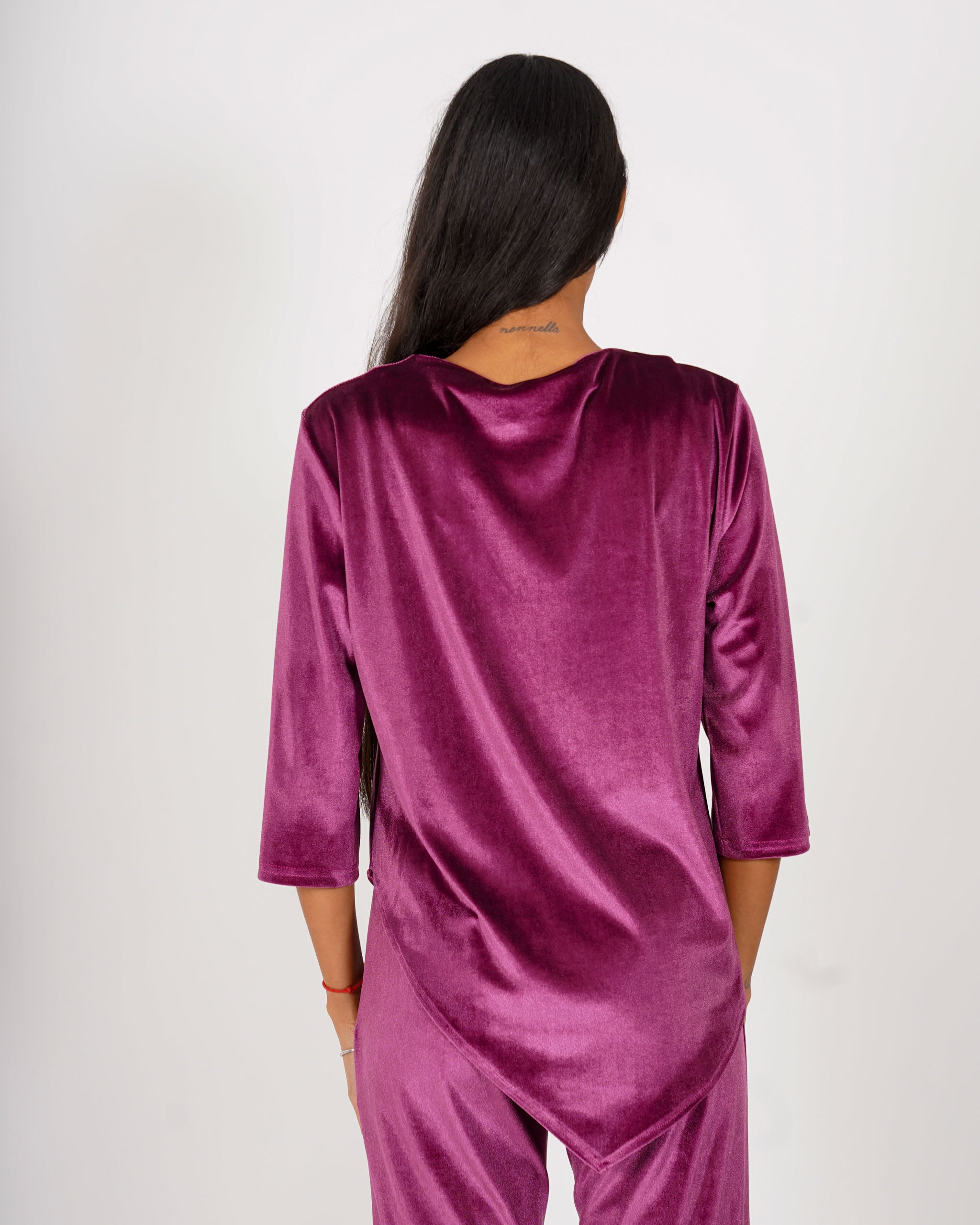 Blusa girocollo manica 3/4 in velluto liscio -  Furba