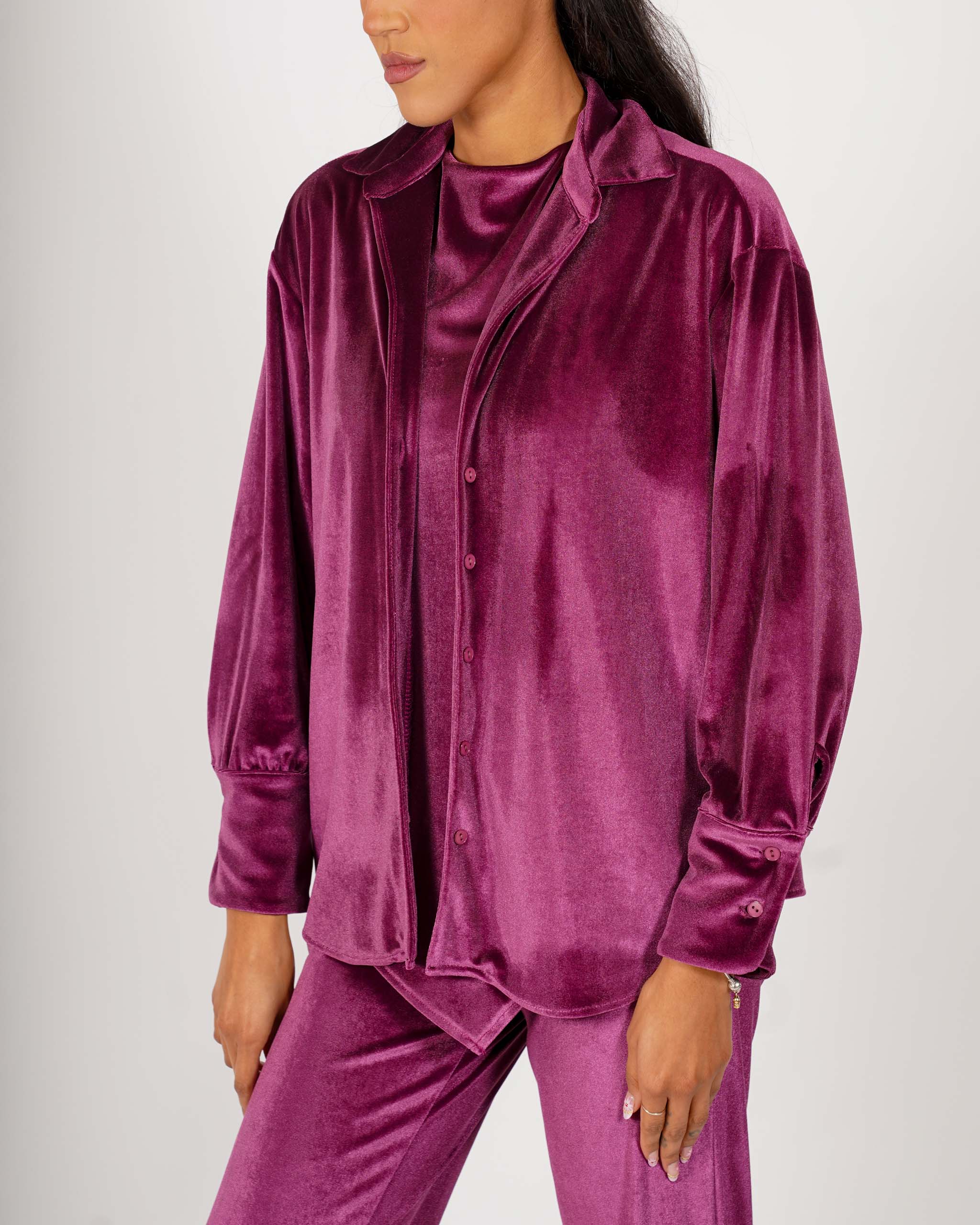 Camicia slim fit in velluto liscio - Leggera