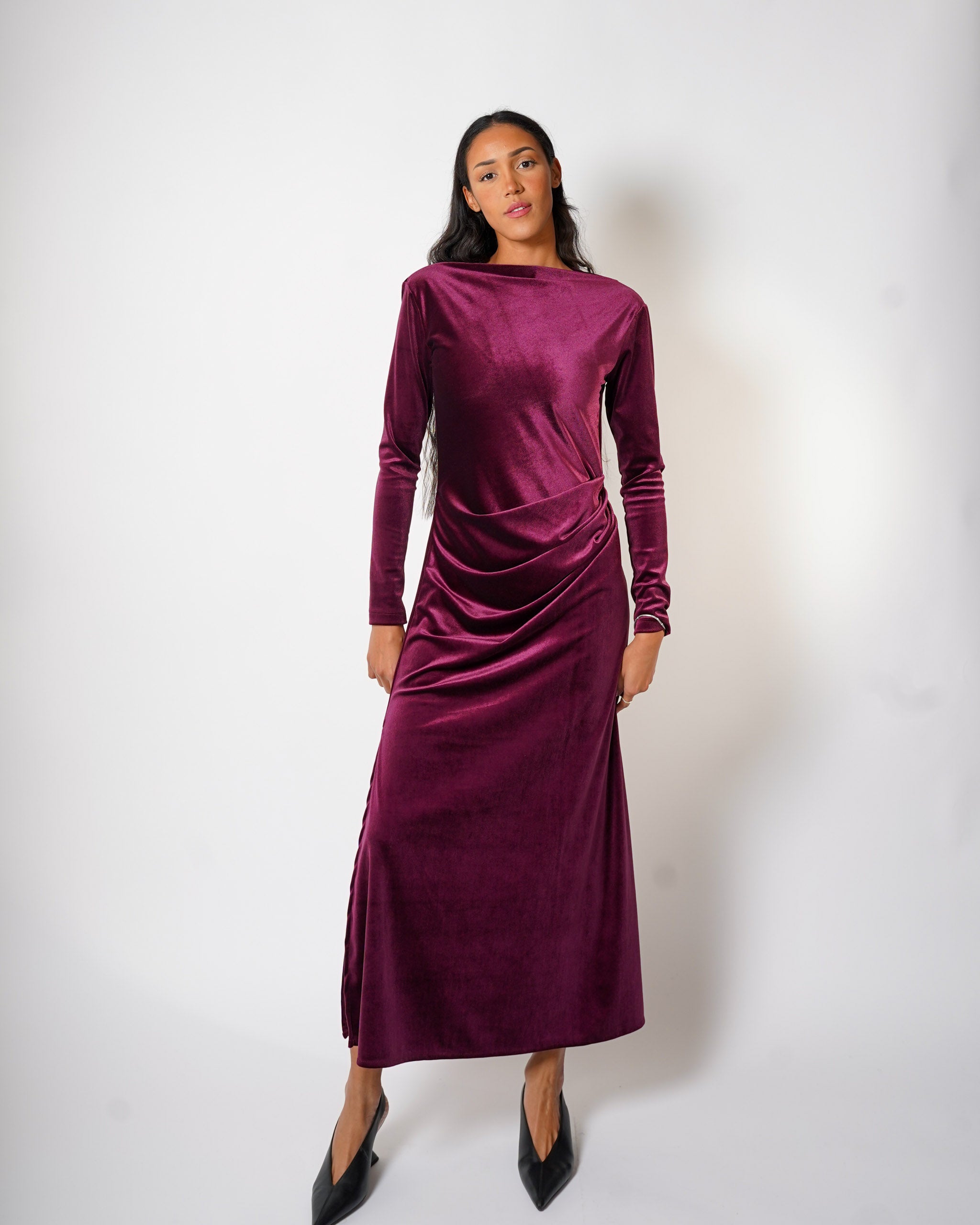 Abito lungo con spacco in velluto liscio - Delusa