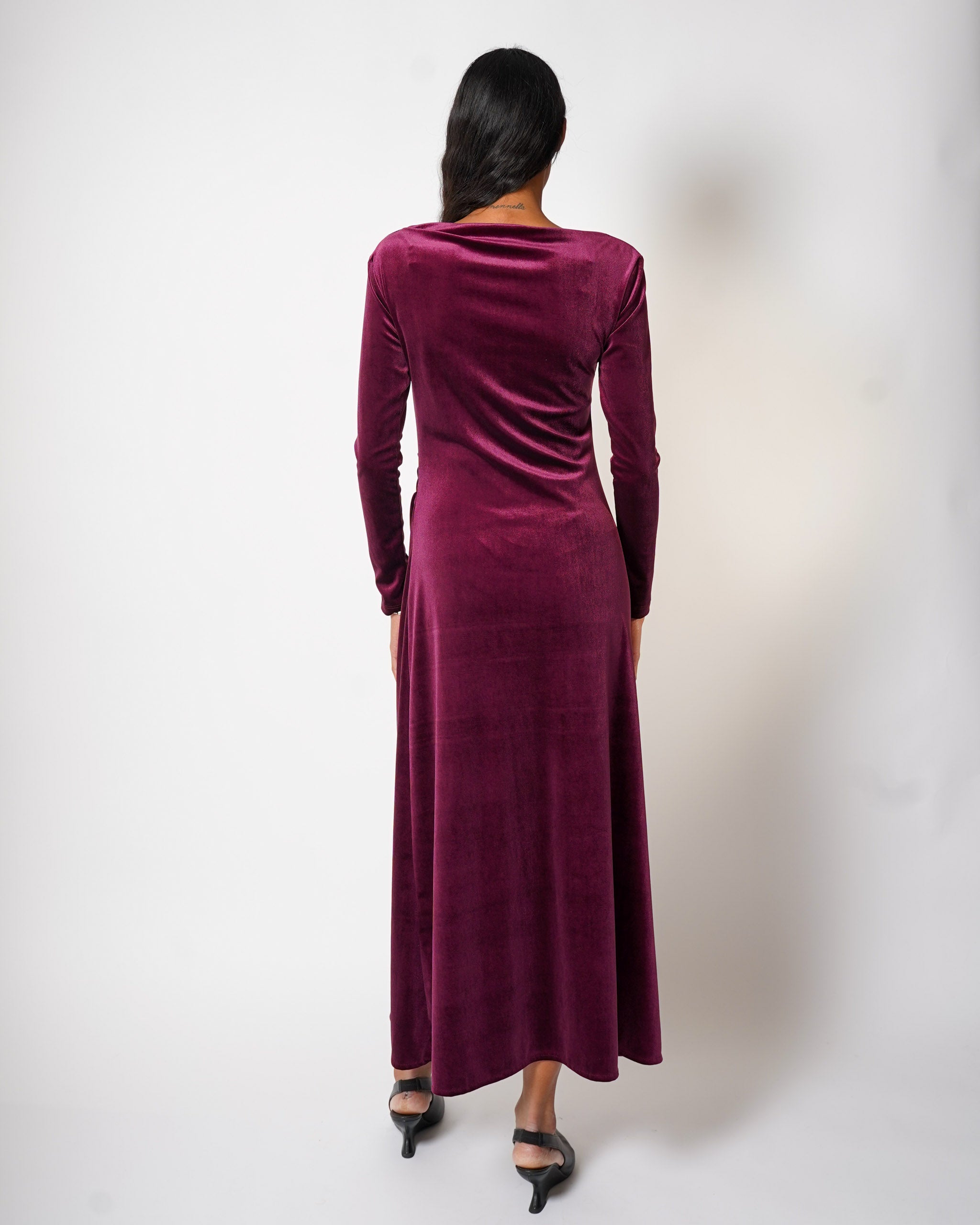 Abito lungo con spacco in velluto liscio - Delusa