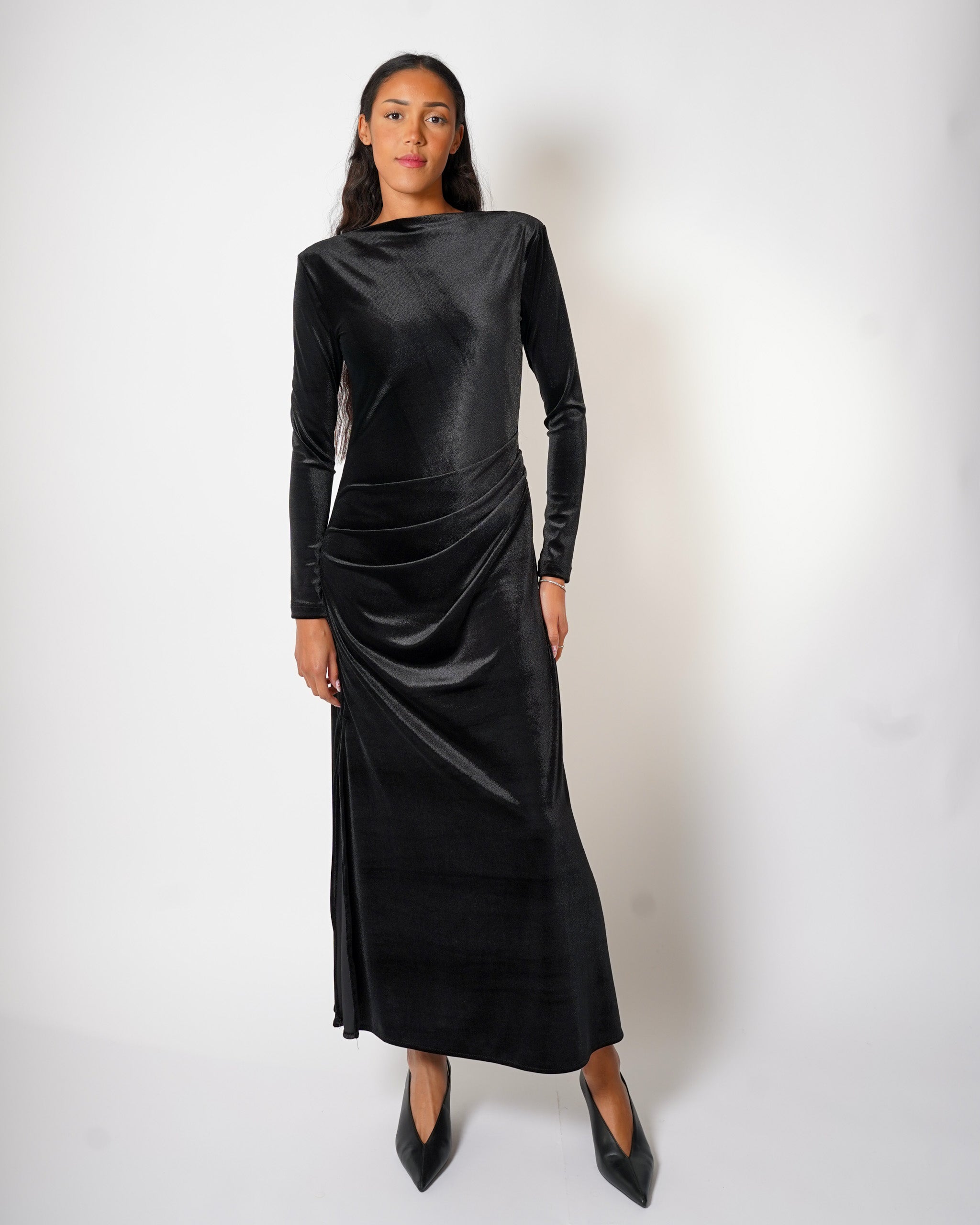 Abito lungo con spacco in velluto liscio - Delusa