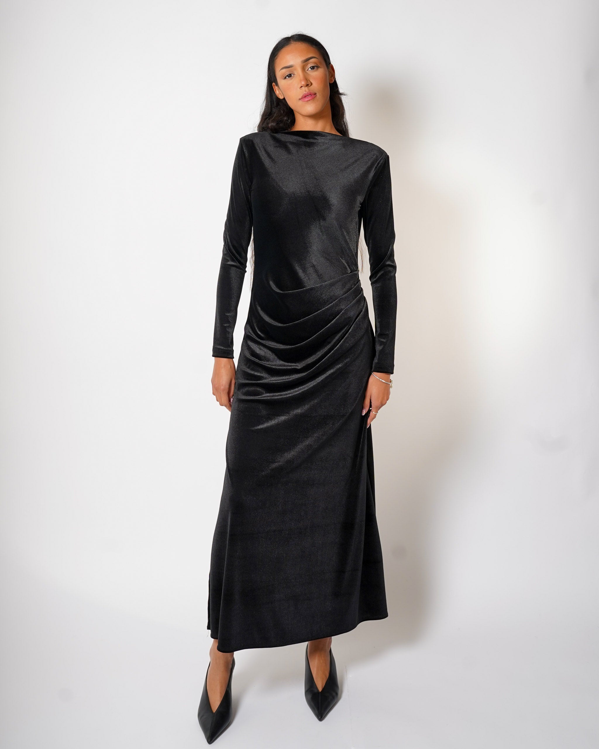 Abito lungo con spacco in velluto liscio - Delusa