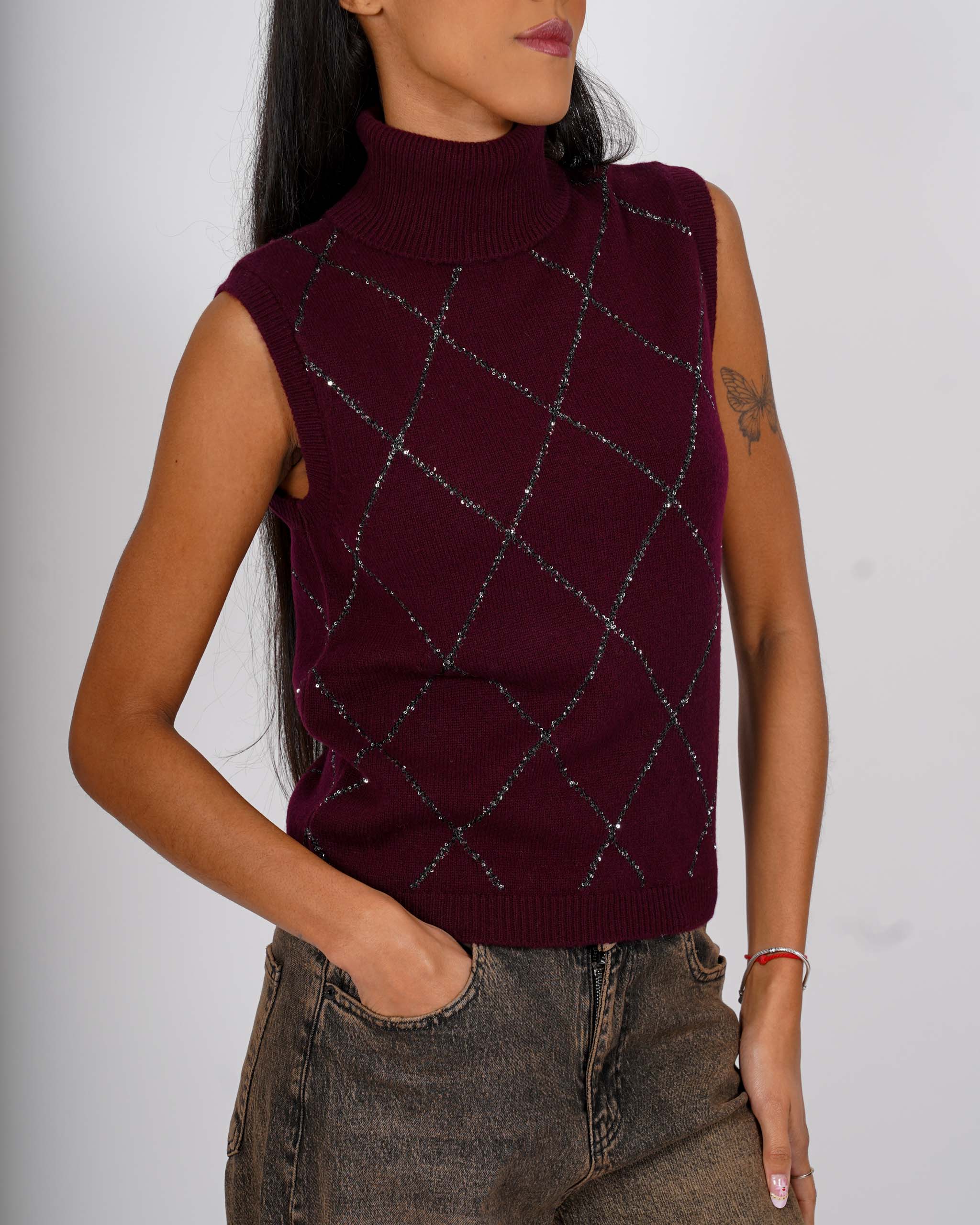 Gilet con losanghe e micropaillettes - Leale