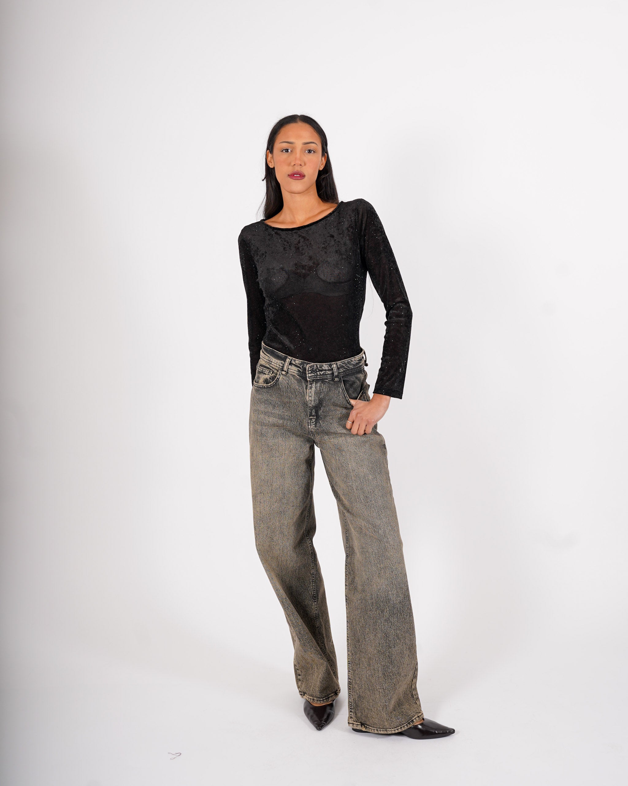 Maglia girocollo in rete con applicazioni - Vienna