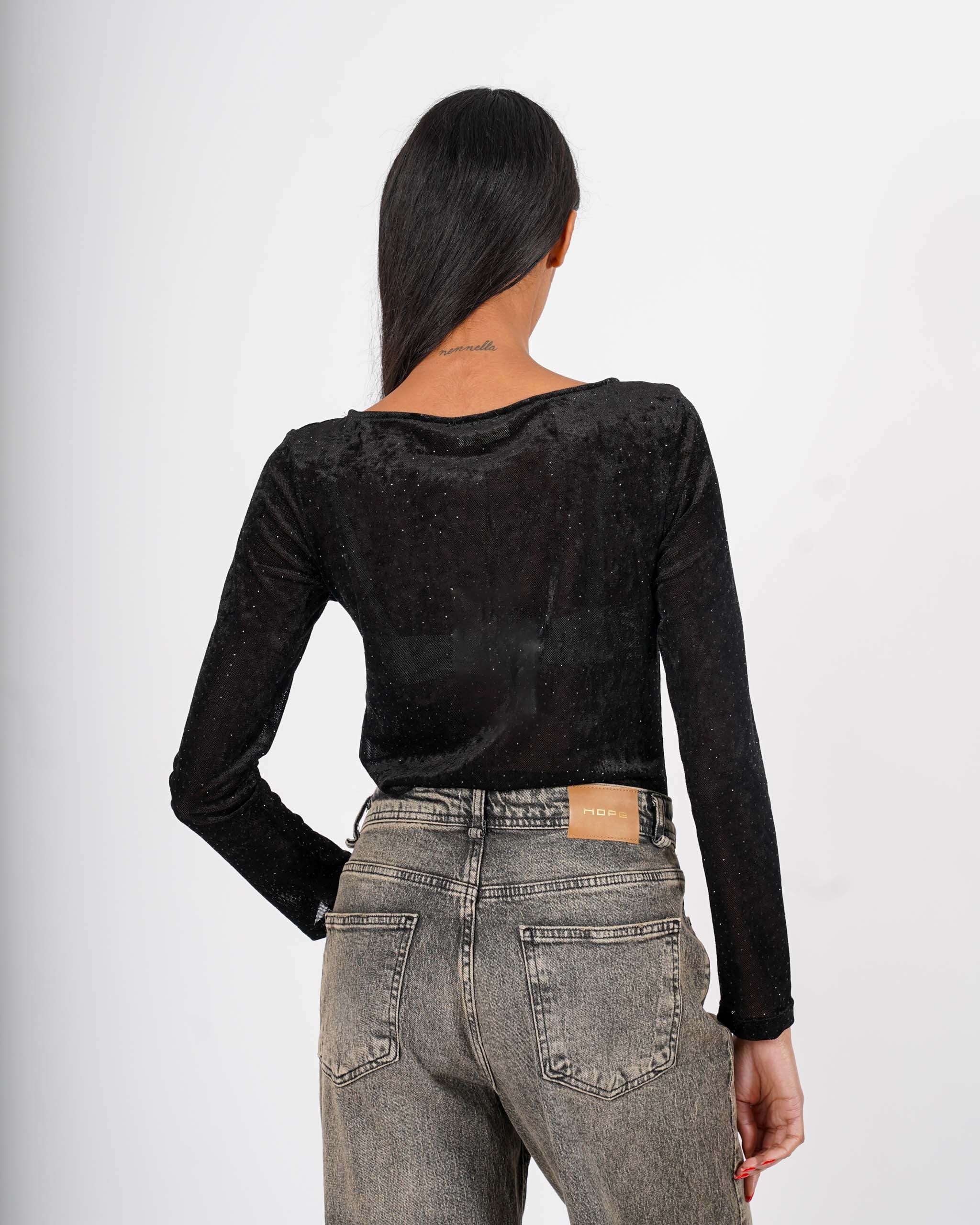 Maglia girocollo in rete con applicazioni - Vienna