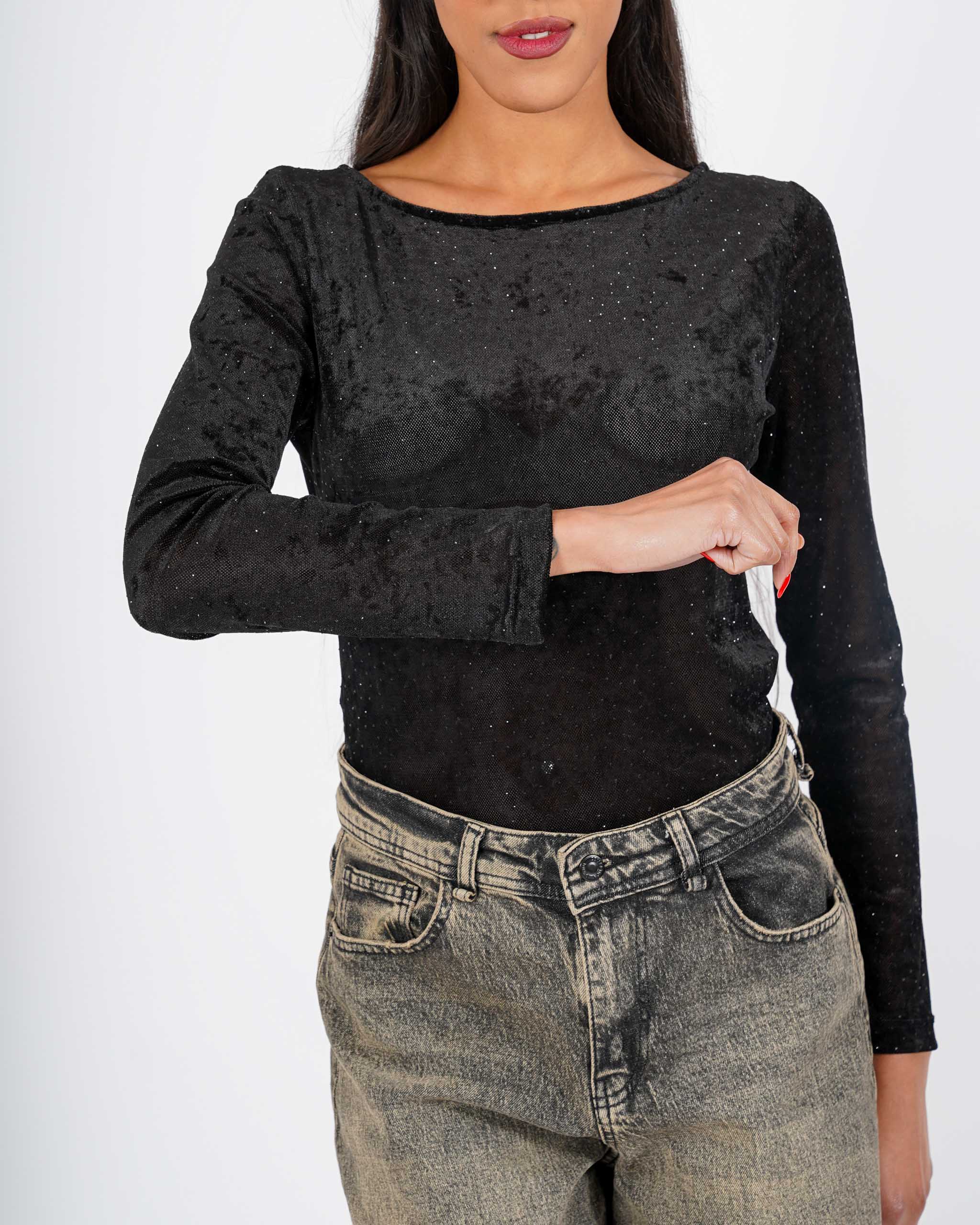 Maglia girocollo in rete con applicazioni - Vienna