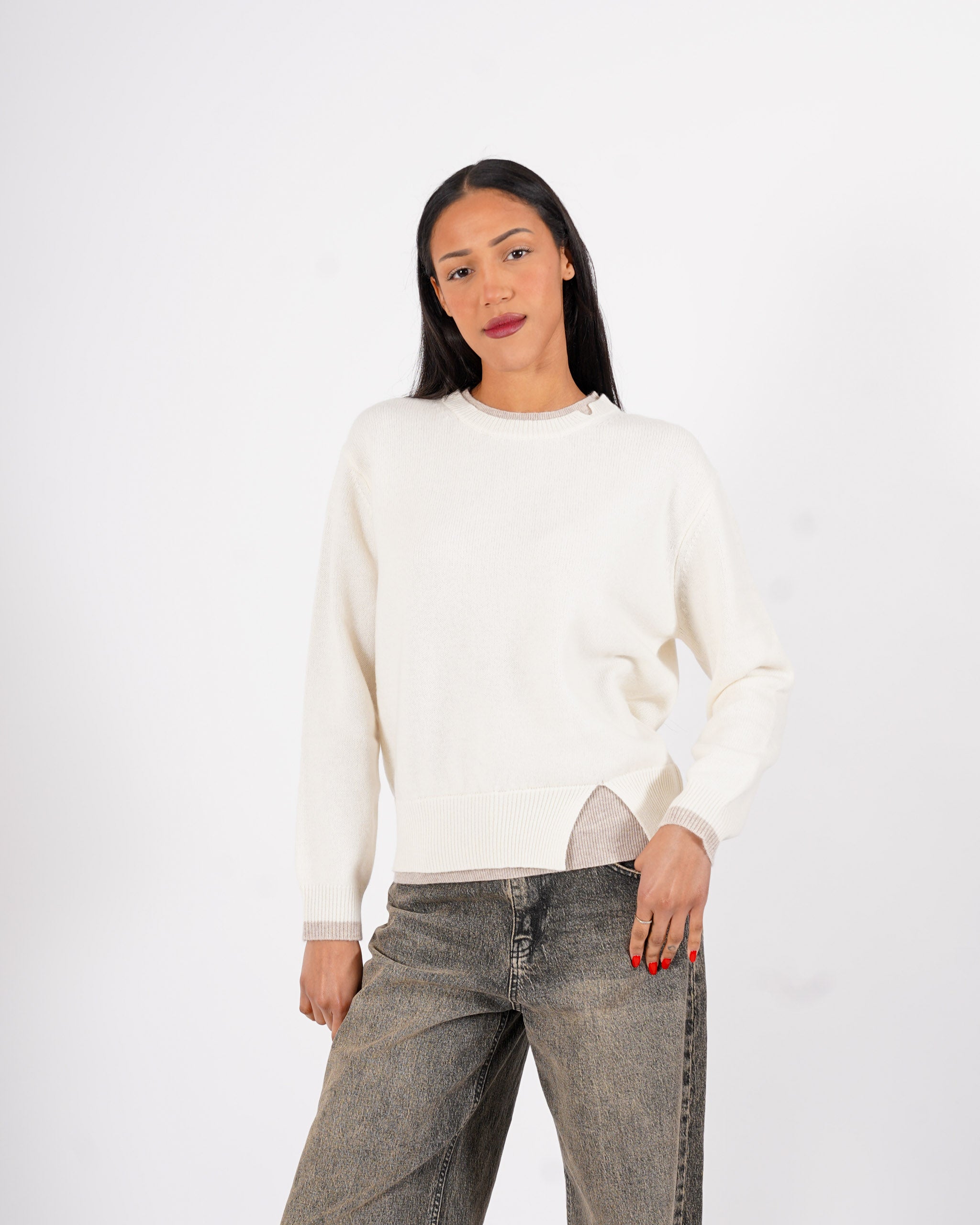 Maglia girocollo con dettaglio sul collo e fondo - Tiepida