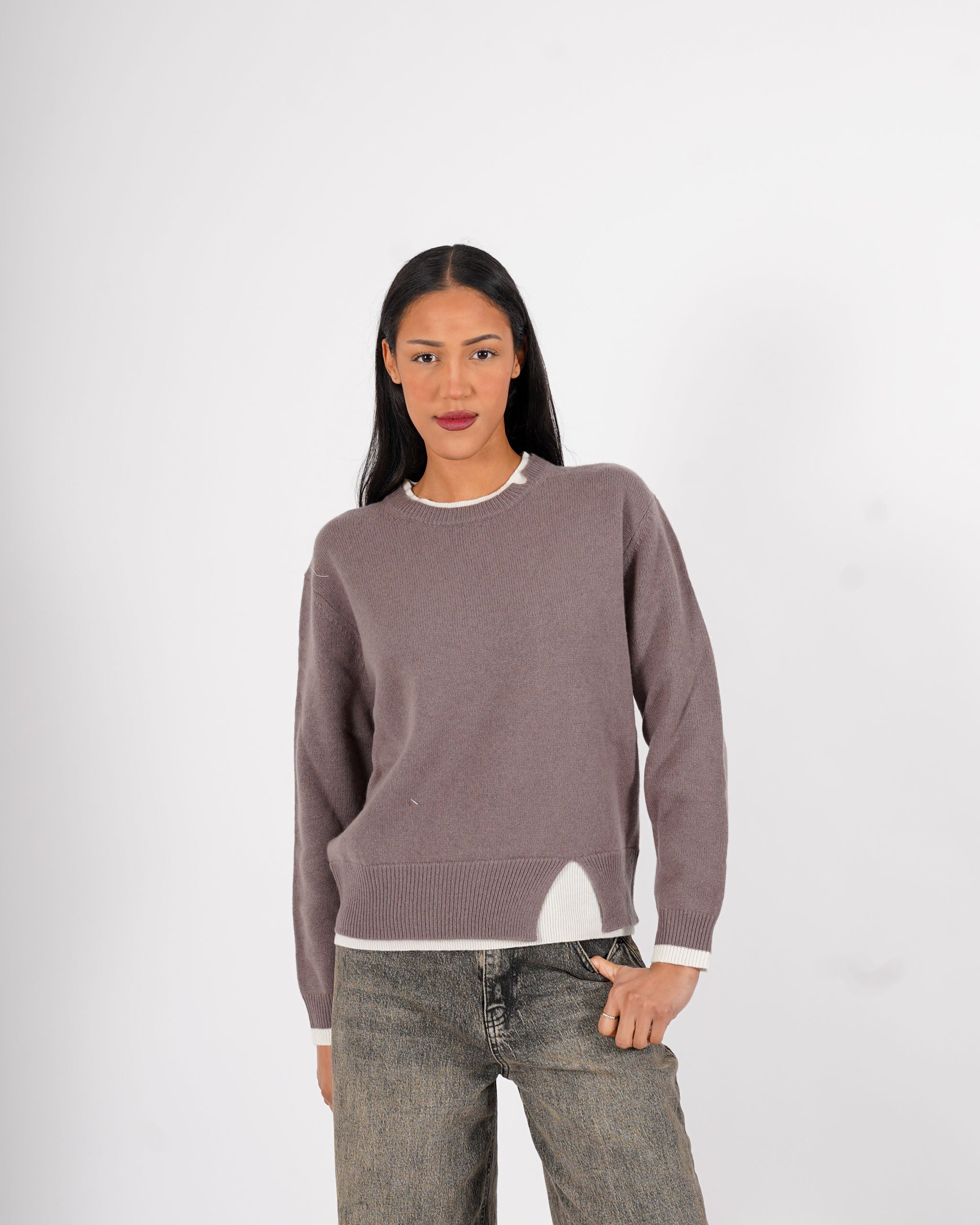 Maglia girocollo con dettaglio sul collo e fondo - Tiepida