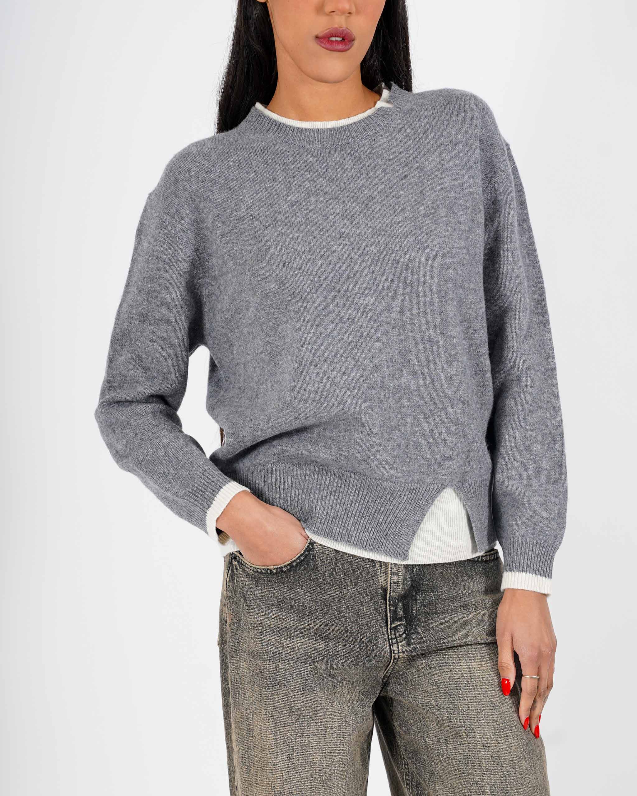 Maglia girocollo con dettaglio sul collo e fondo - Tiepida