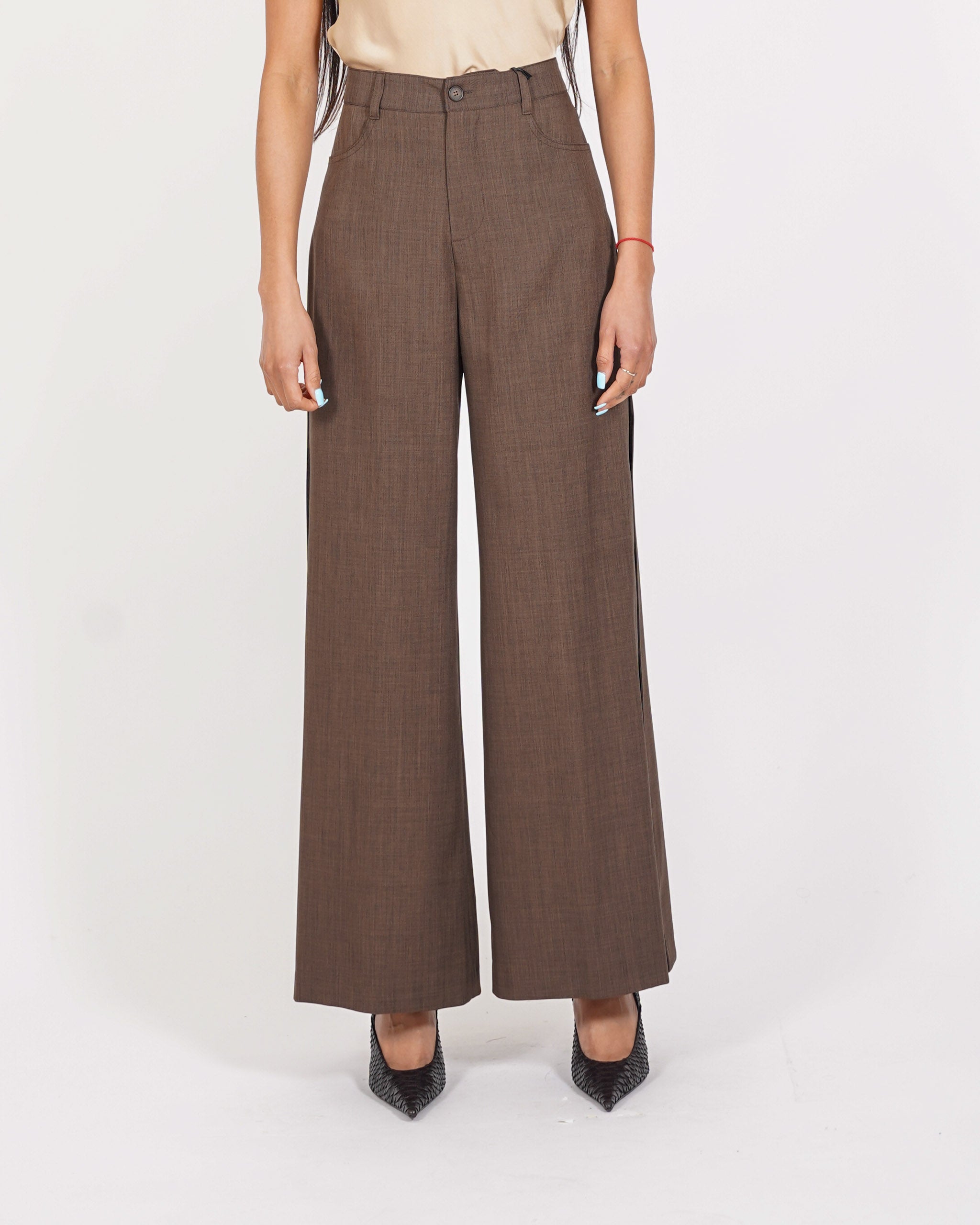 Pantaloni palazzo vita alta gamba larga in ecofibra - Numerica