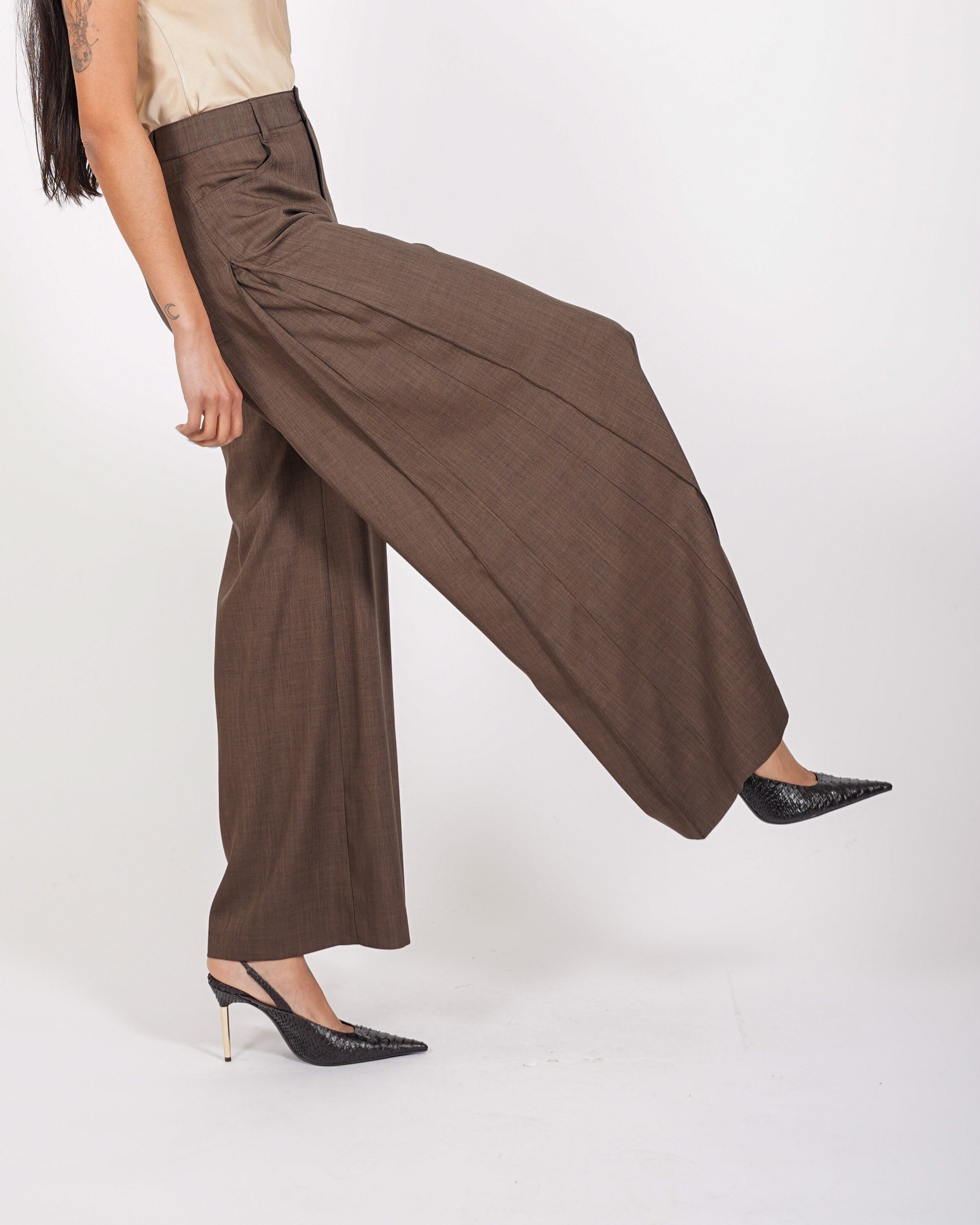 Pantaloni palazzo vita alta gamba larga in ecofibra - Numerica